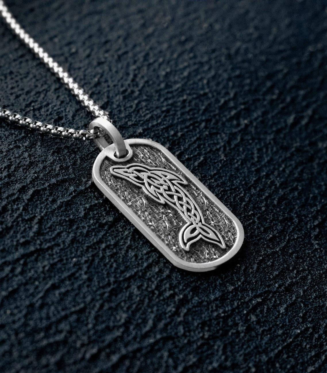 Silver Dolphin Amulet Pendant for Men with Celtic Knots