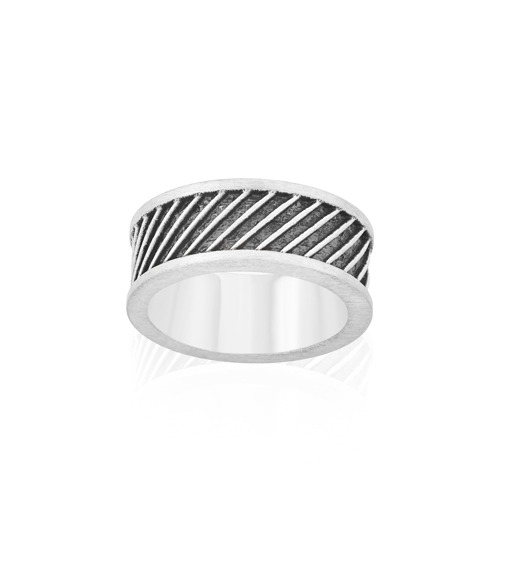 Sculped Oxidized Silver Band with Diagonal Pattern