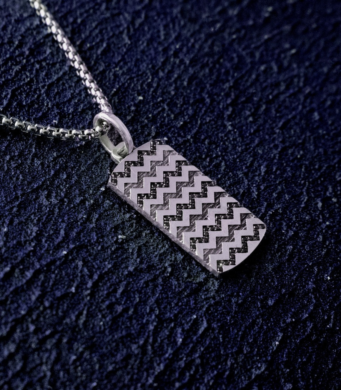 Zig Zag Silver Geometric Pendant with Black Gemstones