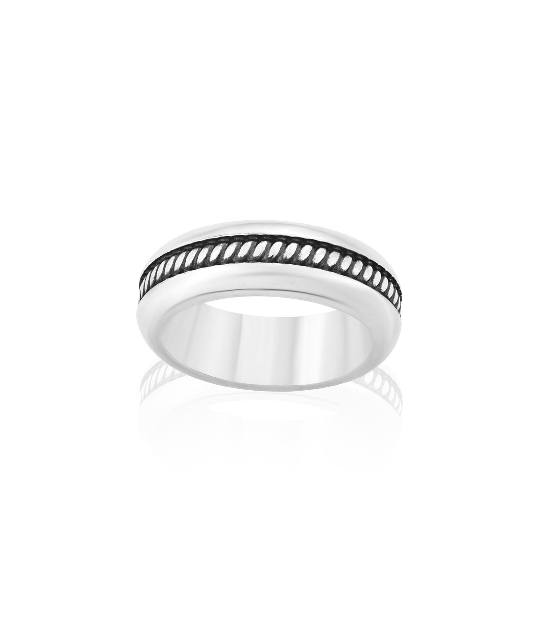 Domed Sterling Silver Band with Sculped Cable Design
