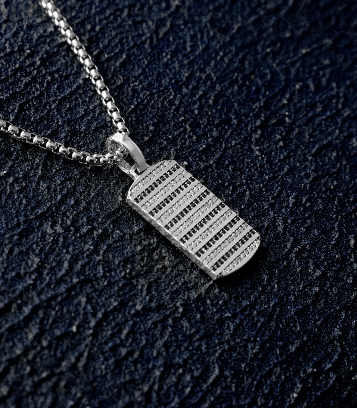 Black and White Crystal Necklace Silver Gift for Him