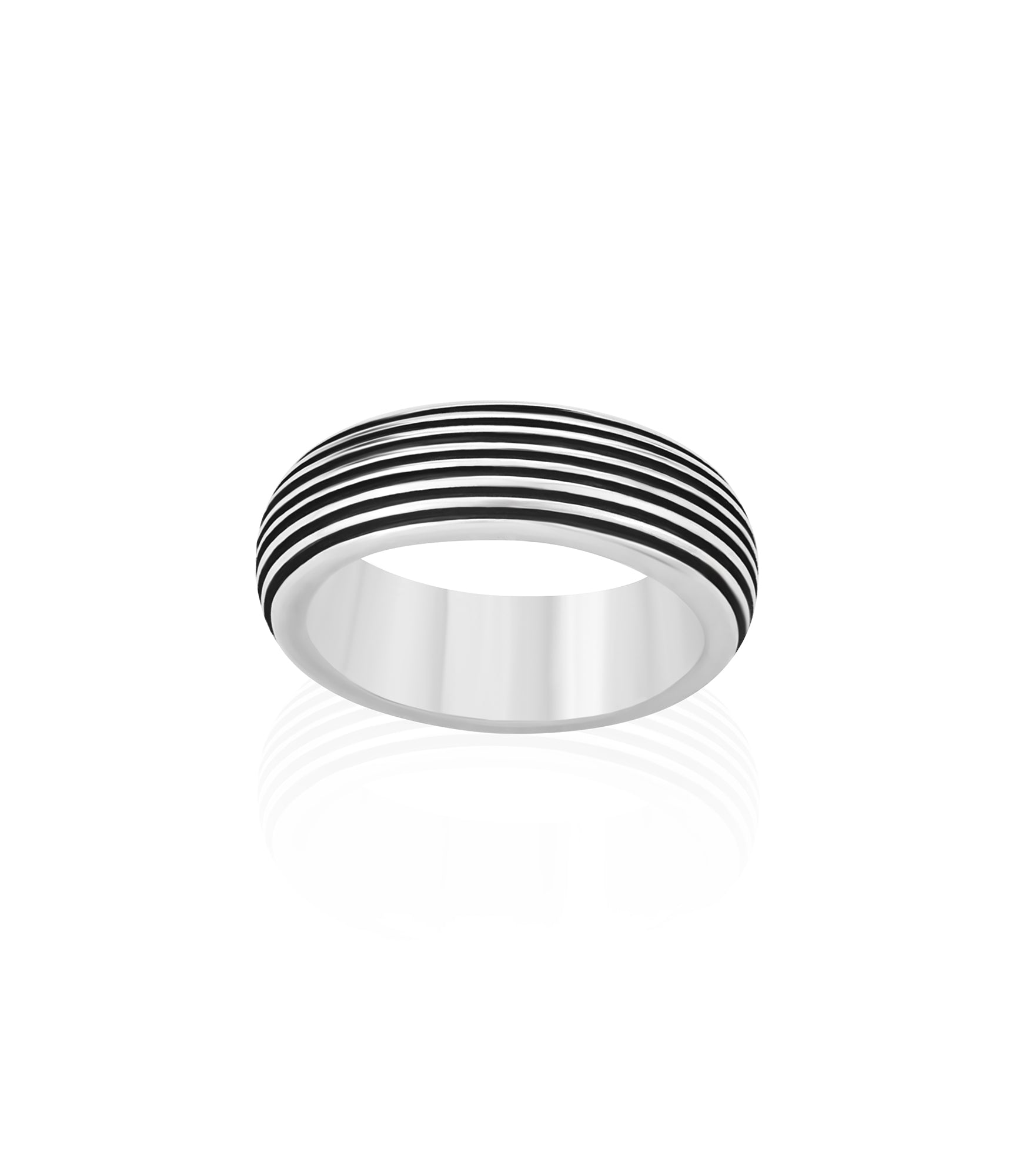 Domed Band Ring Silver with Vintage Striped Design