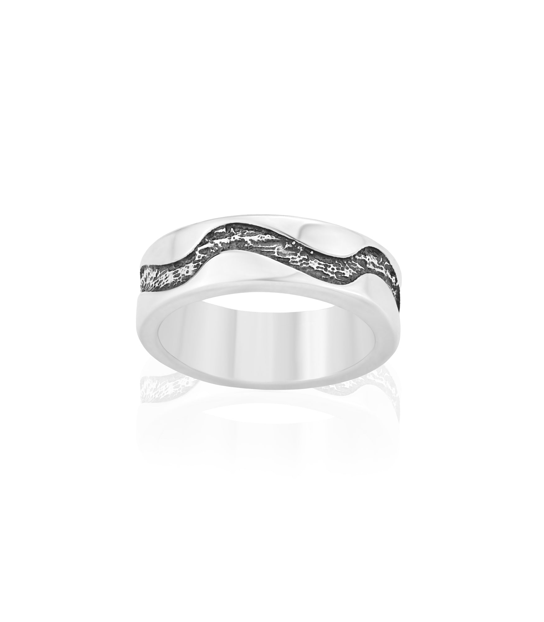 Engraved Wave Ring Band Silver Hammered and Polished