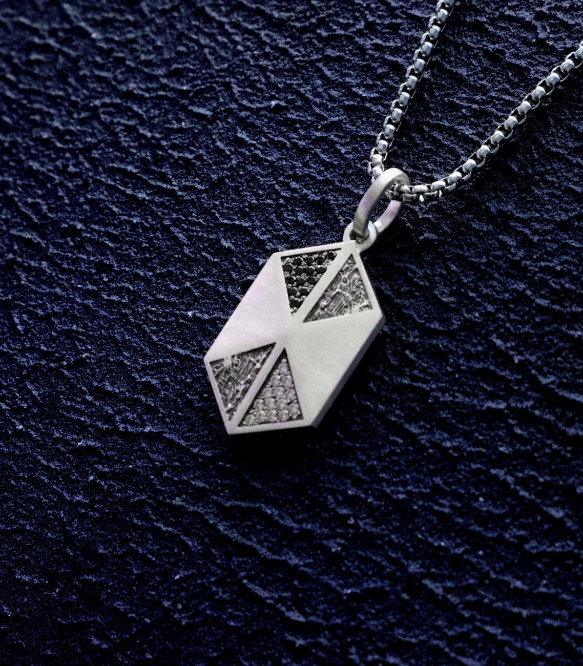 Silver Hexagon Shaped Tag Necklace Gift for Boyfriend
