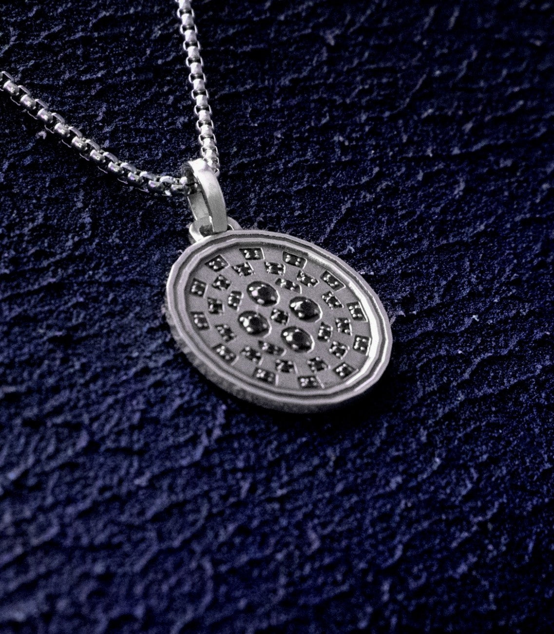 Wheel of Fortune Round Amulet with Black Gemstones