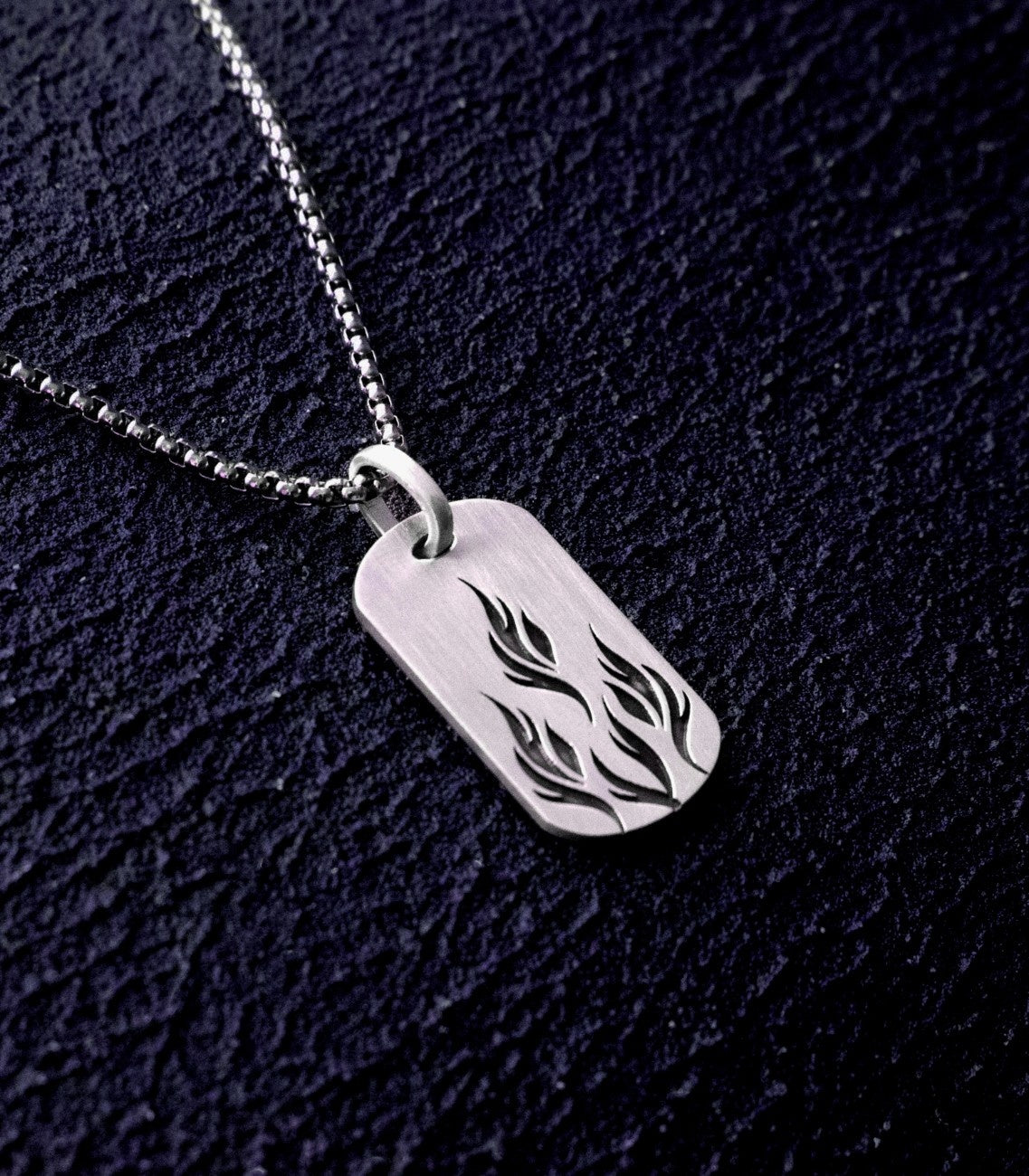 Inferno Necklace Engraved Fire Pattern Sterling Silver