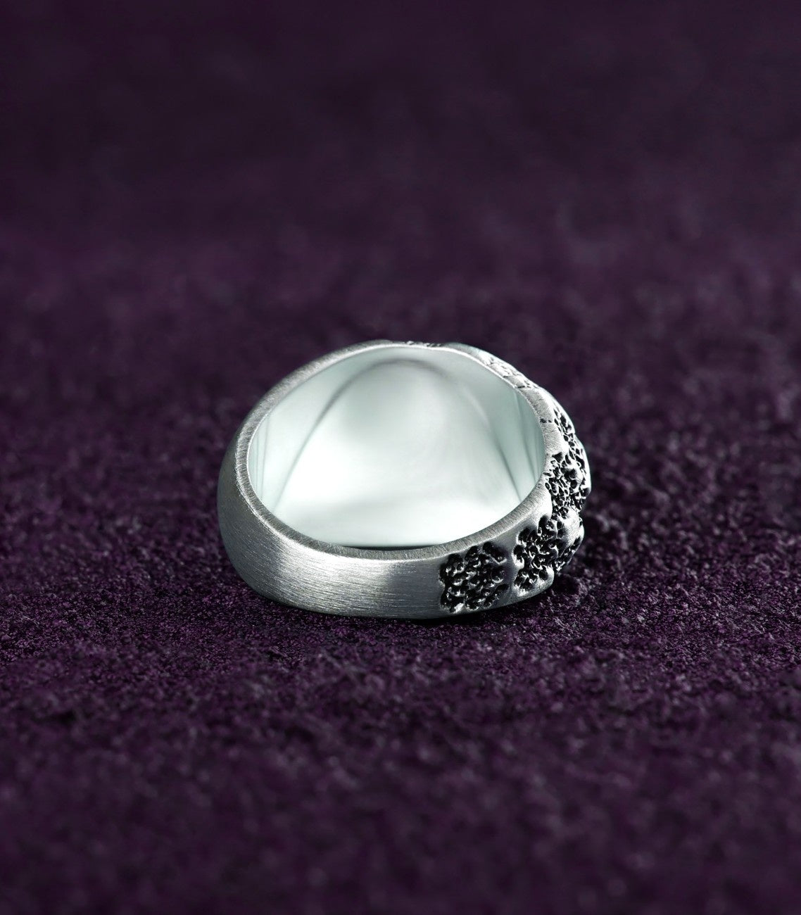 Moon Surface Signet Ring Silver Destroyed Raw Design