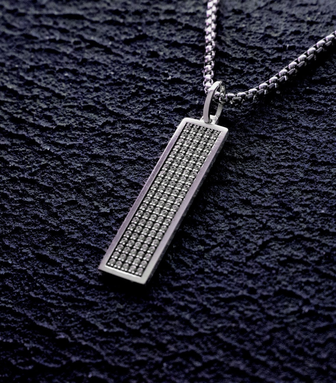 Mens Silver Bar Pendant with Stones Gift for Valentine
