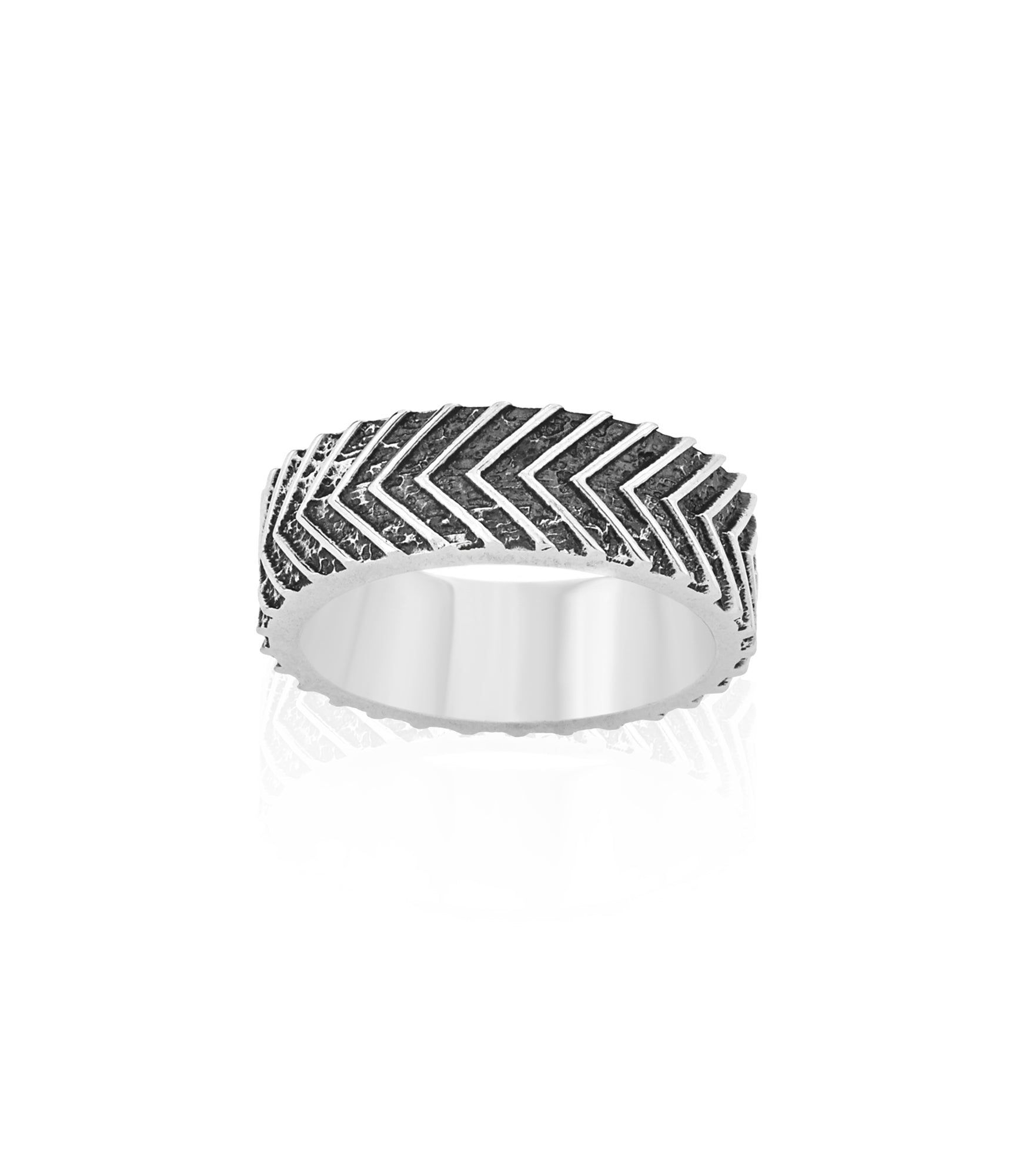Masculine Chevron Ring Band for Men Hammered Silver