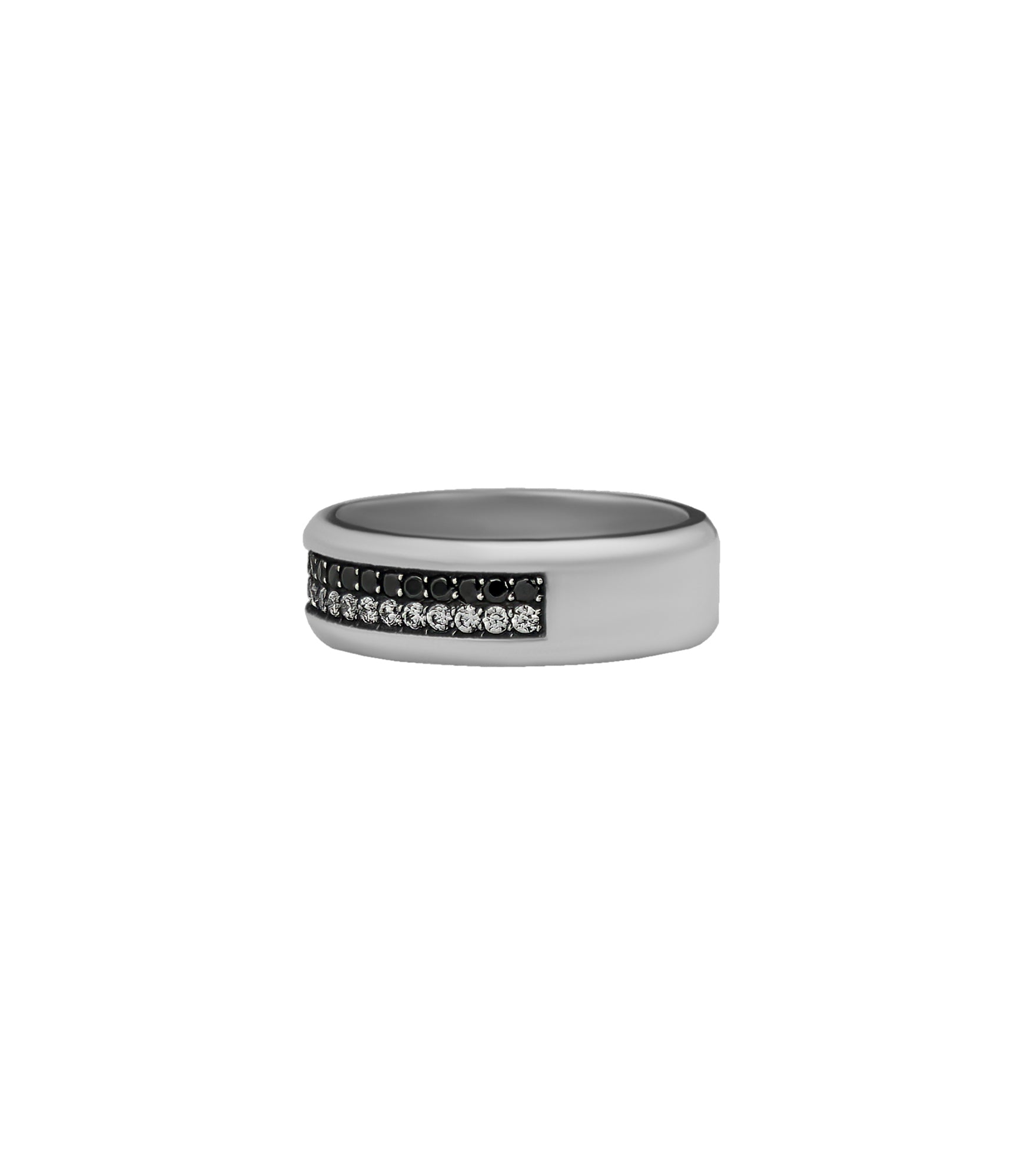 Silver Wedding Band Black & White Stones Half Eternity