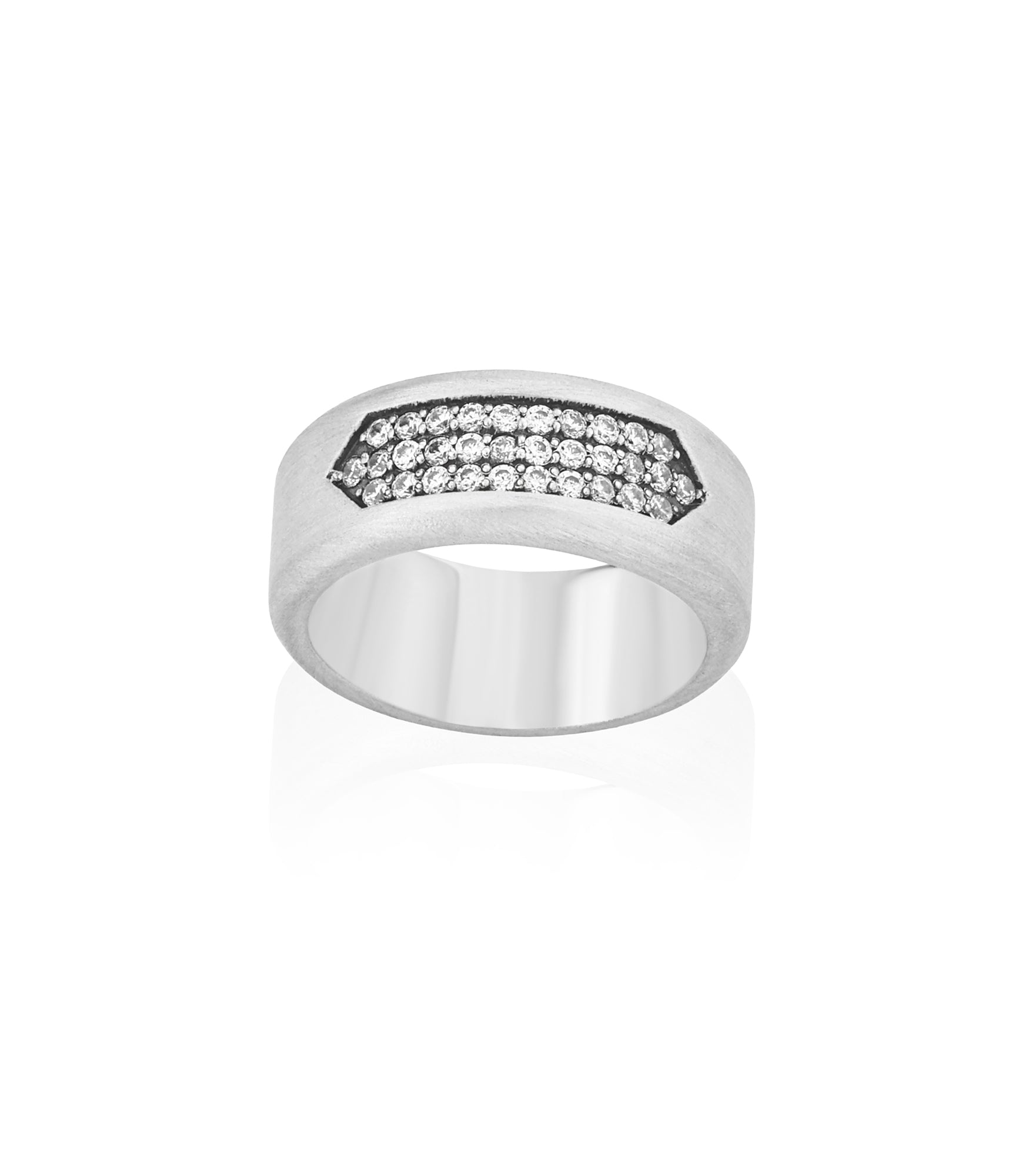 Matte Wedding Band with Diamonds CZ Sterling Silver