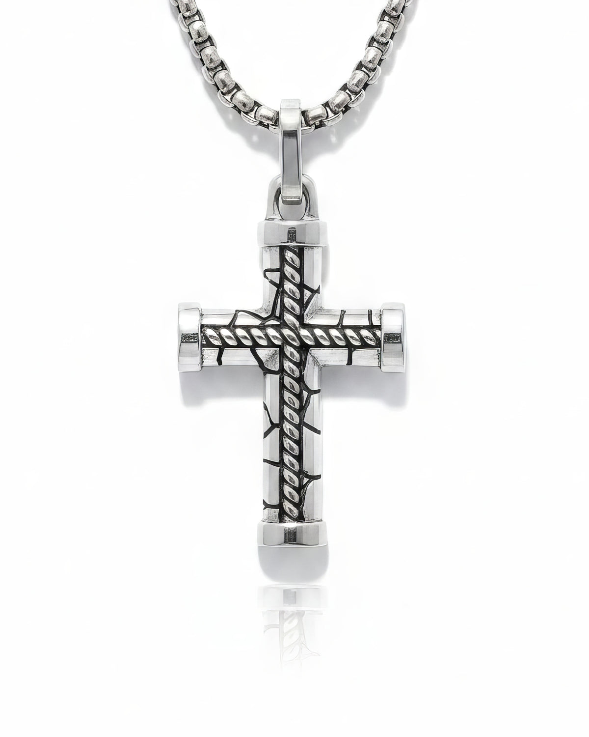 Brutal Braided Cross Pendant Bound Rope Design Silver