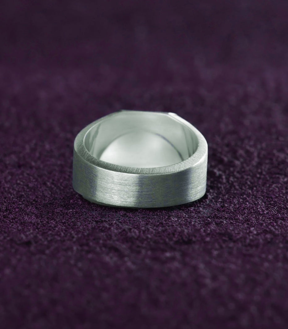 Minimalist Silver Signet Ring Square with White Stones