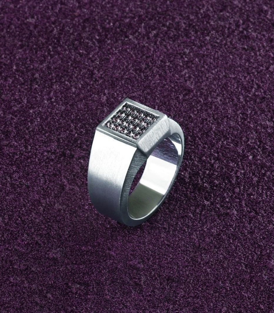 Minimalist Silver Signet Ring Square with White Stones