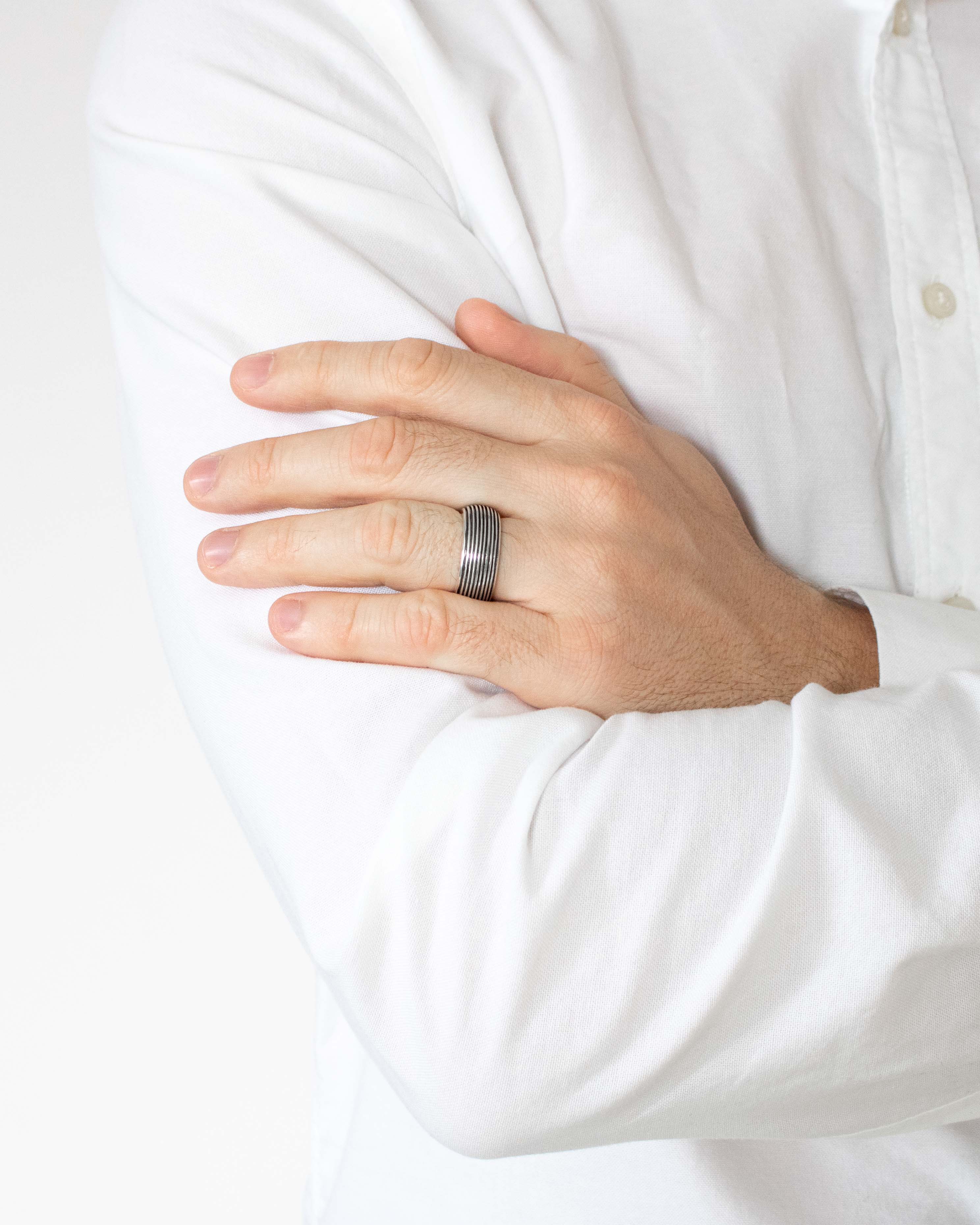 Wide Dome Ring Band Silver Vintage Grooved Design