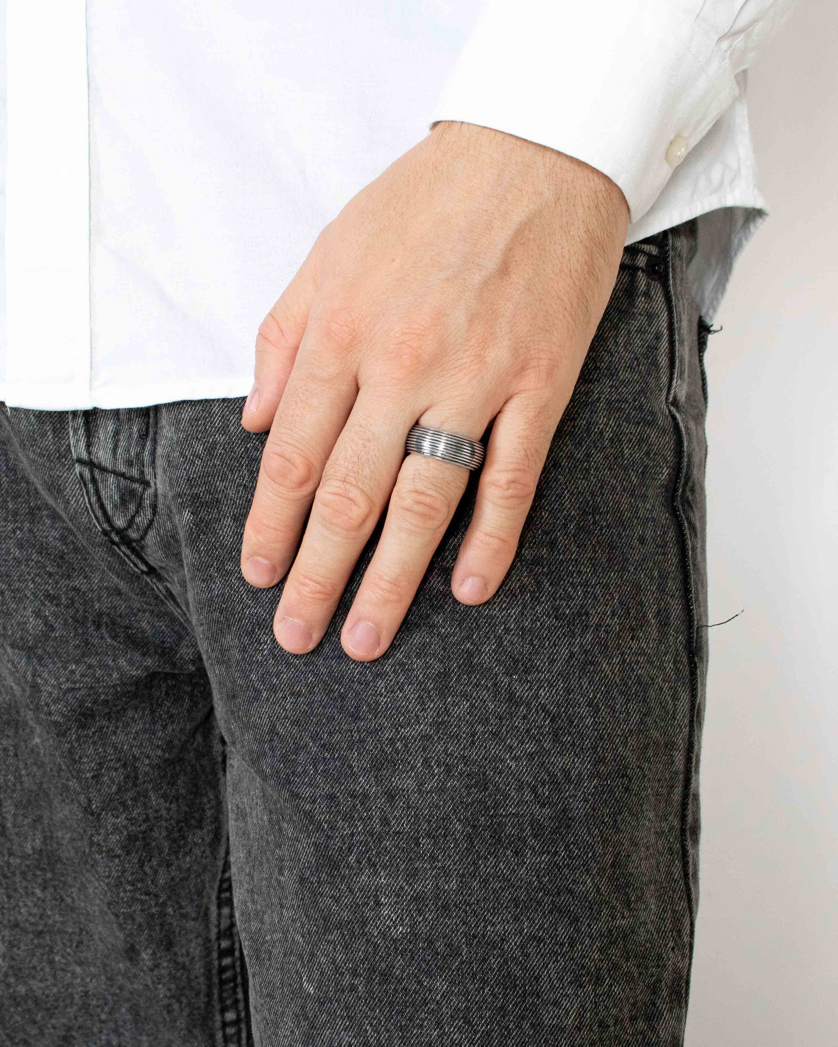 Wide Dome Ring Band Silver Vintage Grooved Design