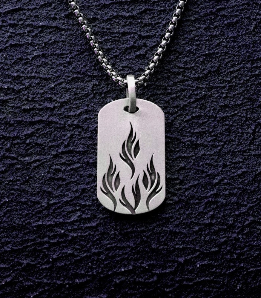Inferno Necklace Engraved Fire Pattern Sterling Silver