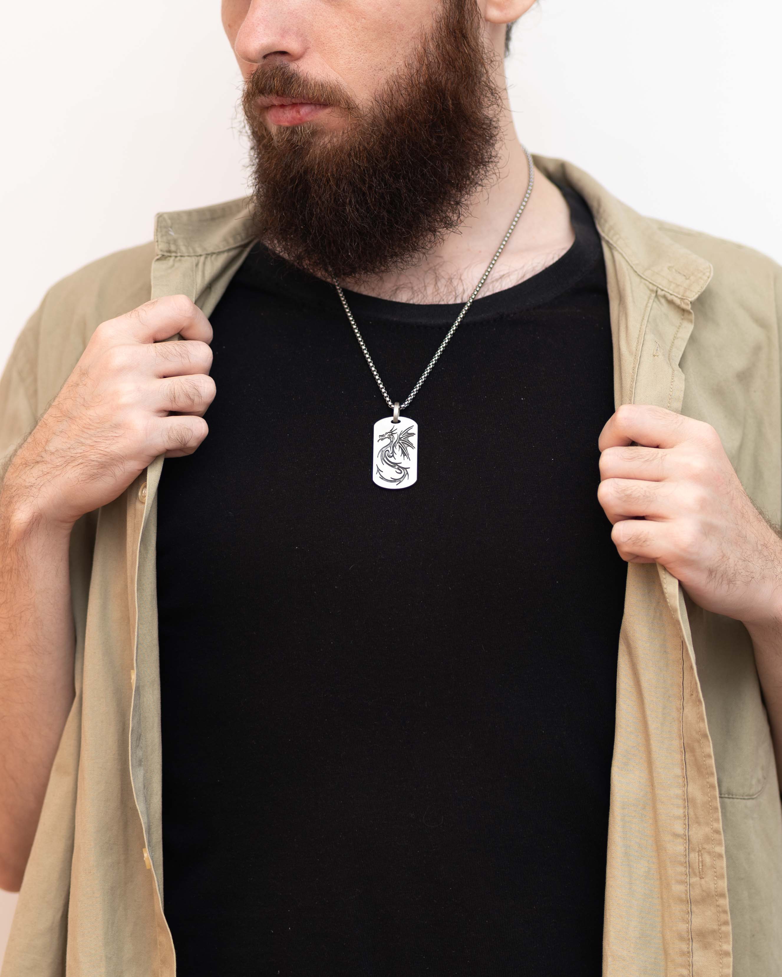 Engraved Dragon Totem Necklace for Men Gift of Strength