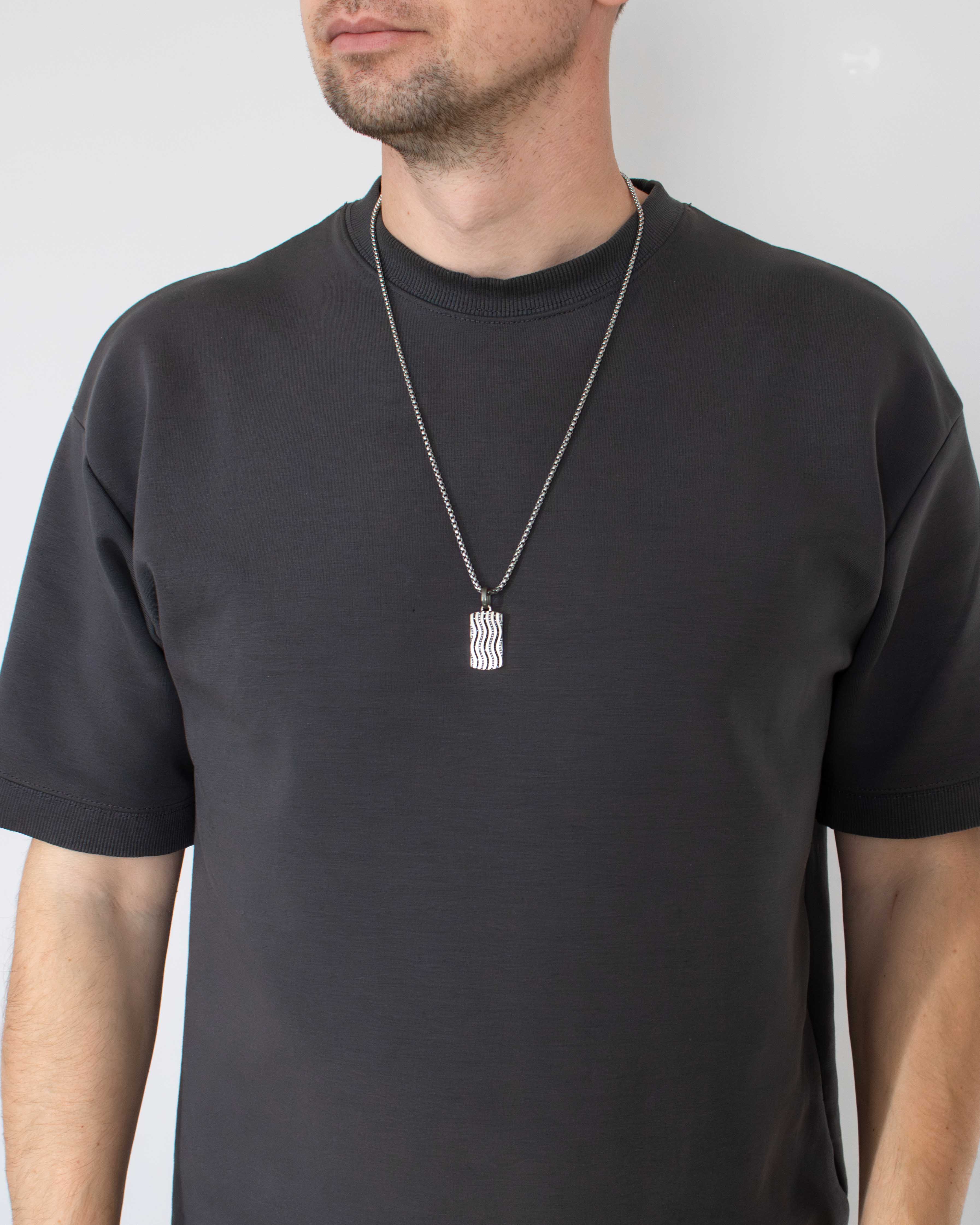Wavy Crystals Designer Tag Necklace Black and White