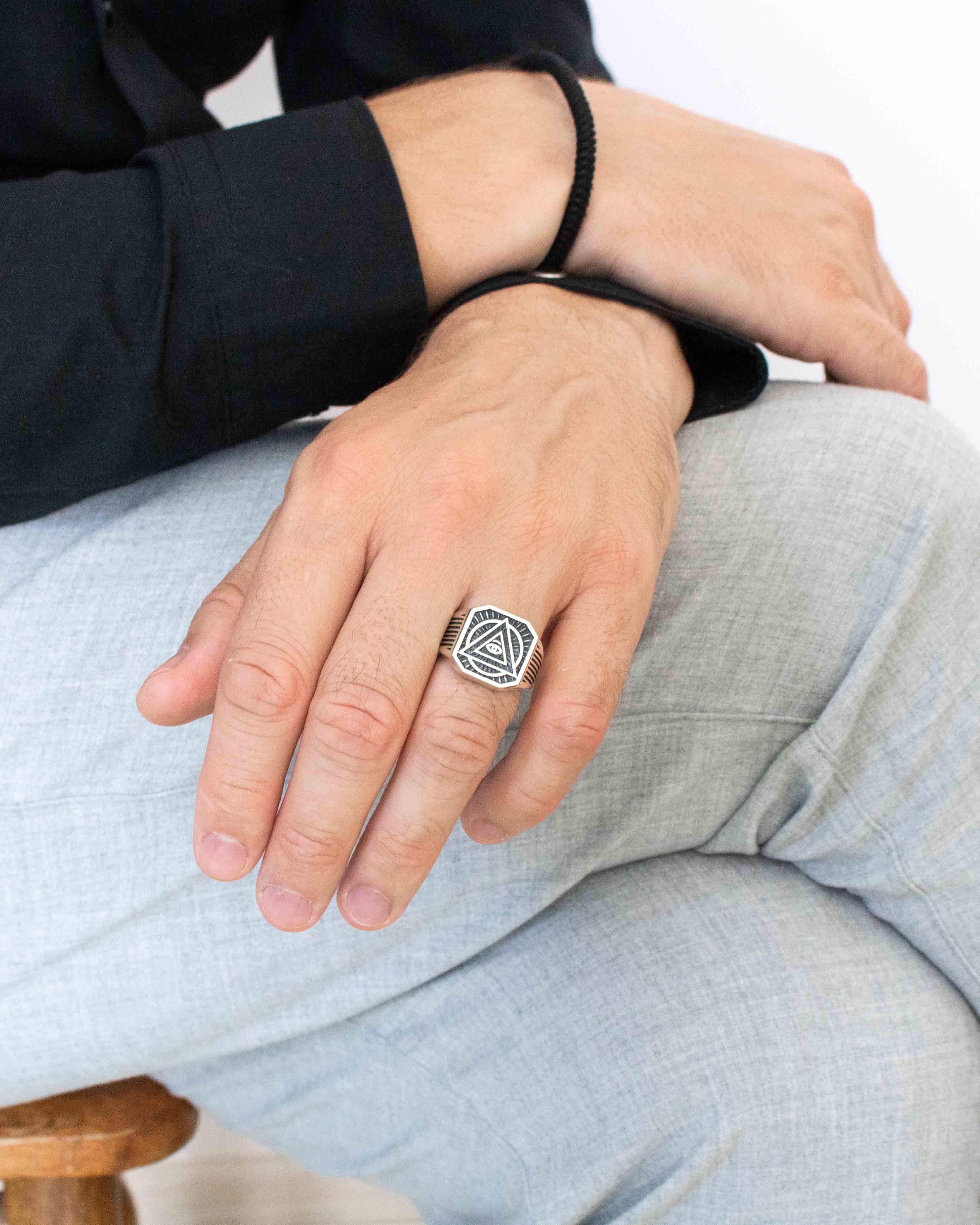All Seeing Eye Ring Silver Masonic Signet with Pyramid