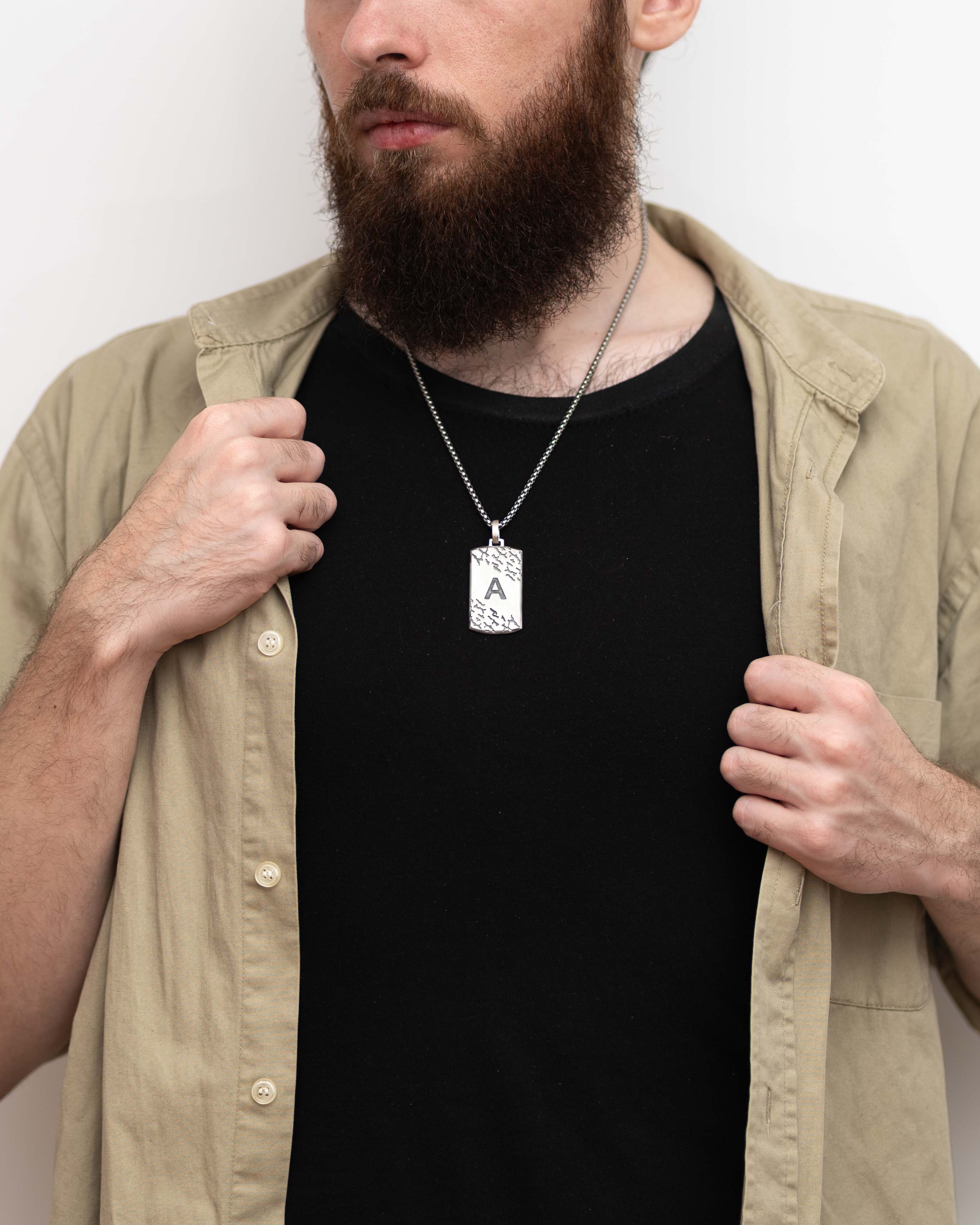 Brutal Engraved Letter Pendant for Men in Silver