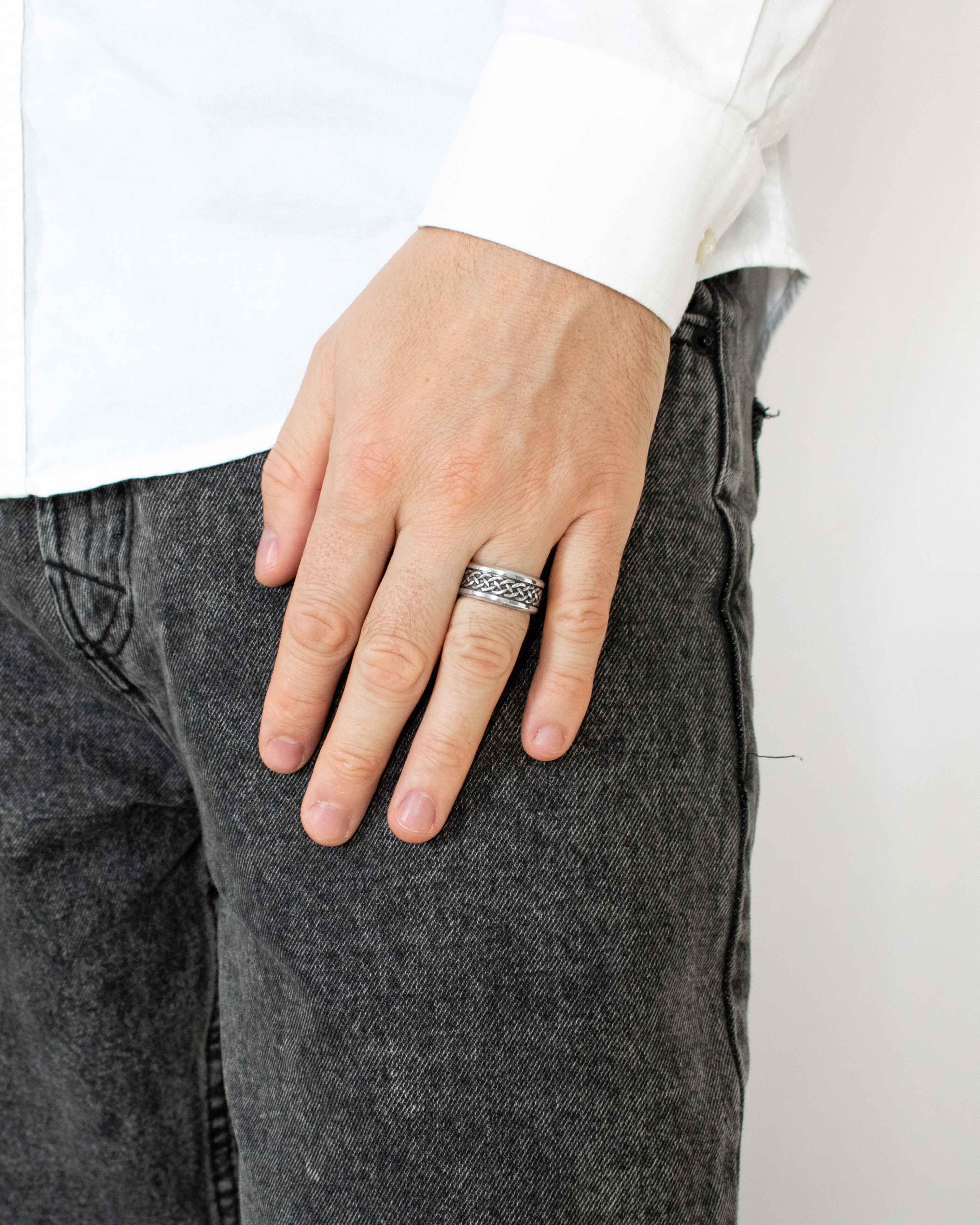 Wide Celtic Wedding Ring Irish Knots Oxidized Surface