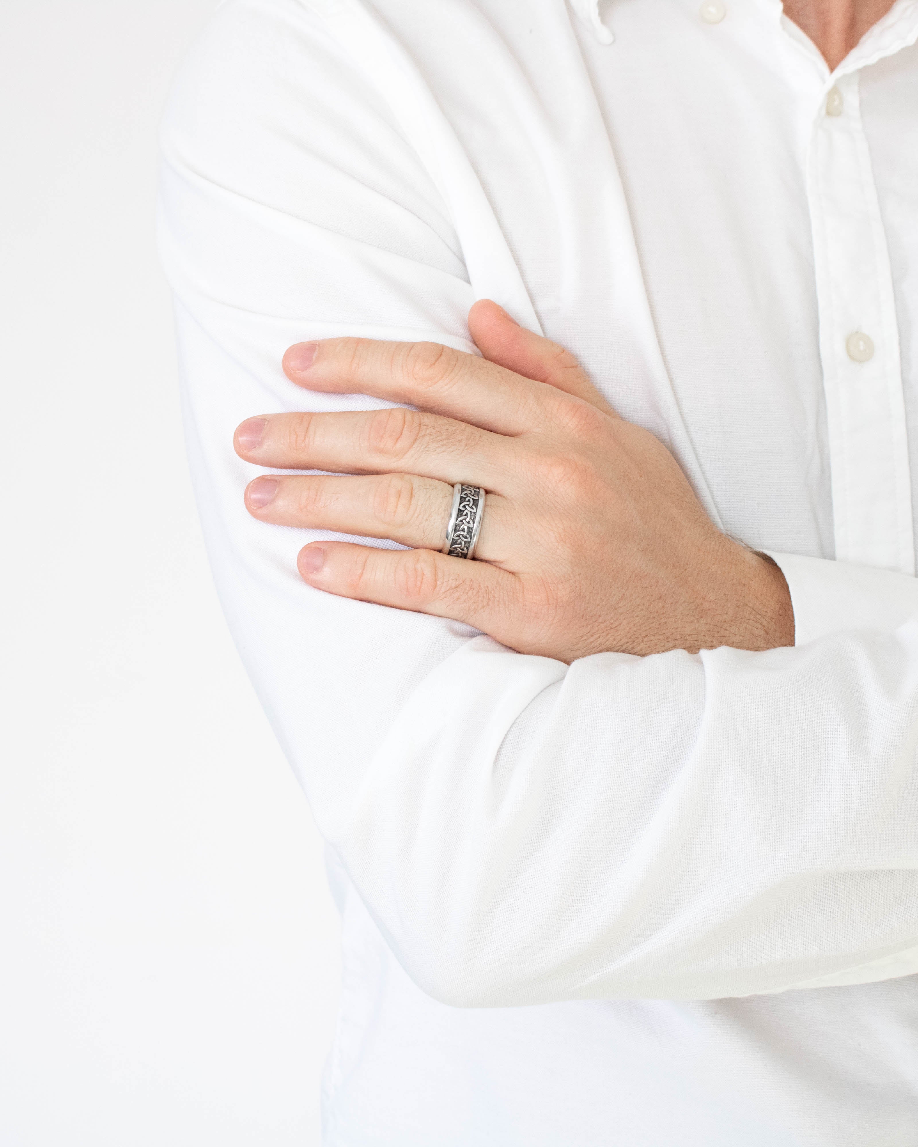 Wide Silver Celtic Wedding Ring with Infinite Triquetra