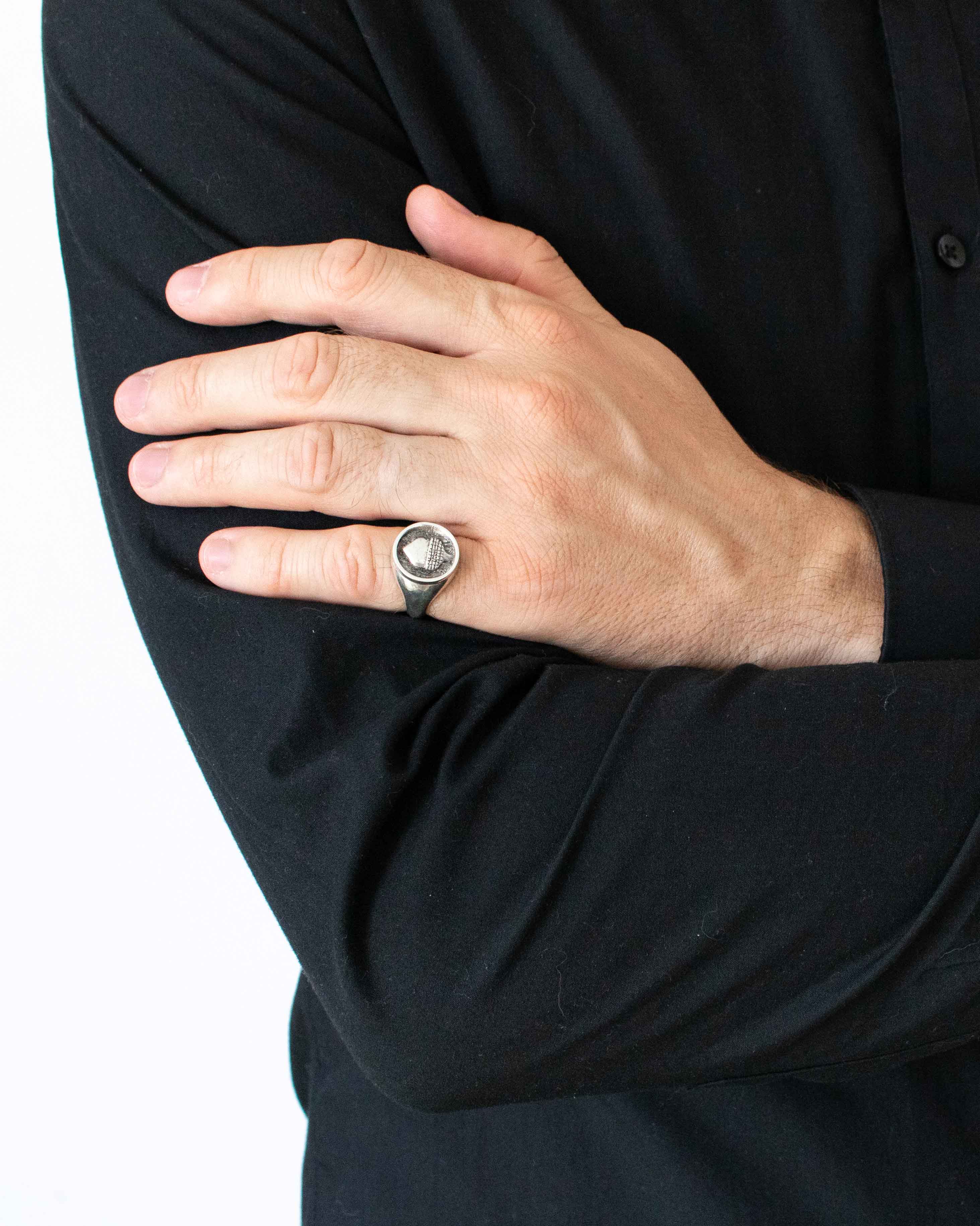 Acorn Signet Ring Sterling Silver Oak Tree themed