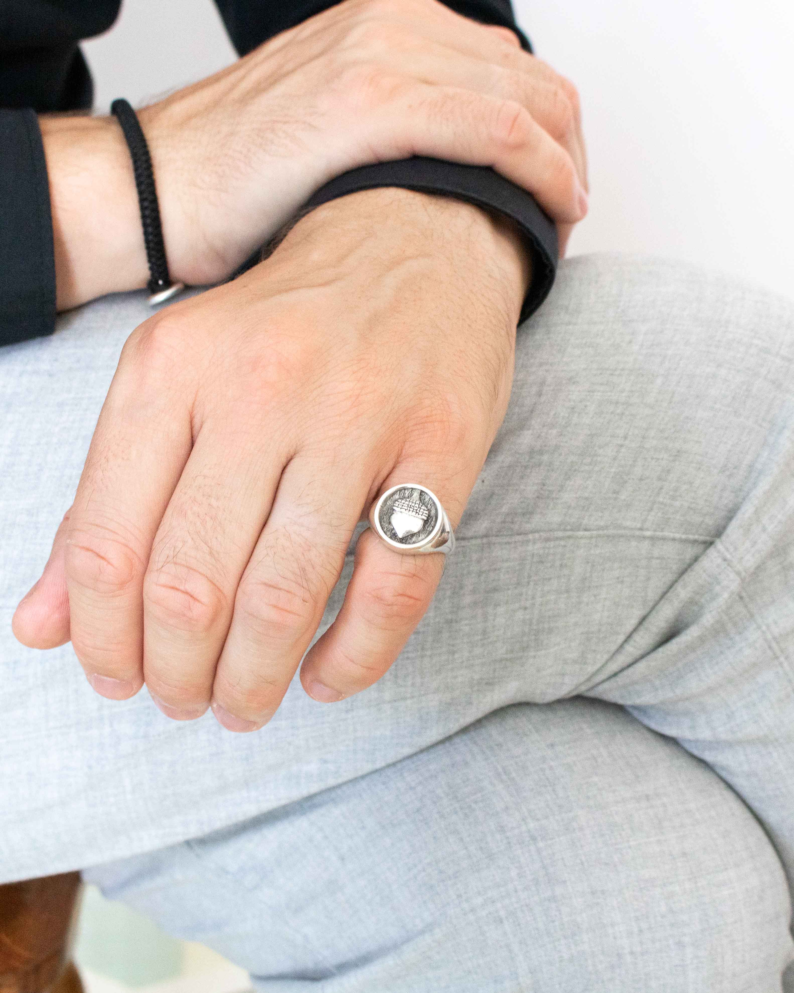 Acorn Signet Ring Sterling Silver Oak Tree themed