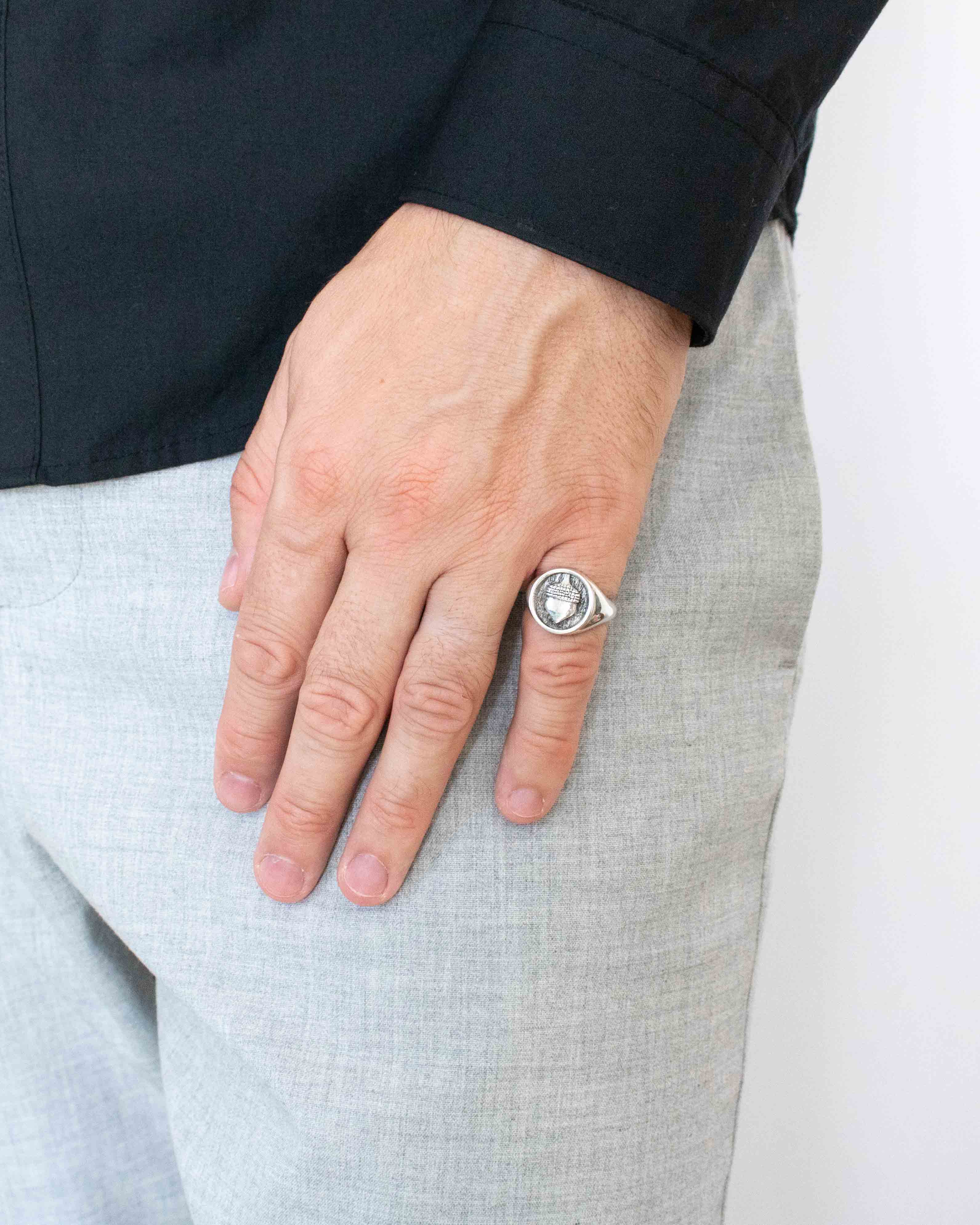 Acorn Signet Ring Sterling Silver Oak Tree themed
