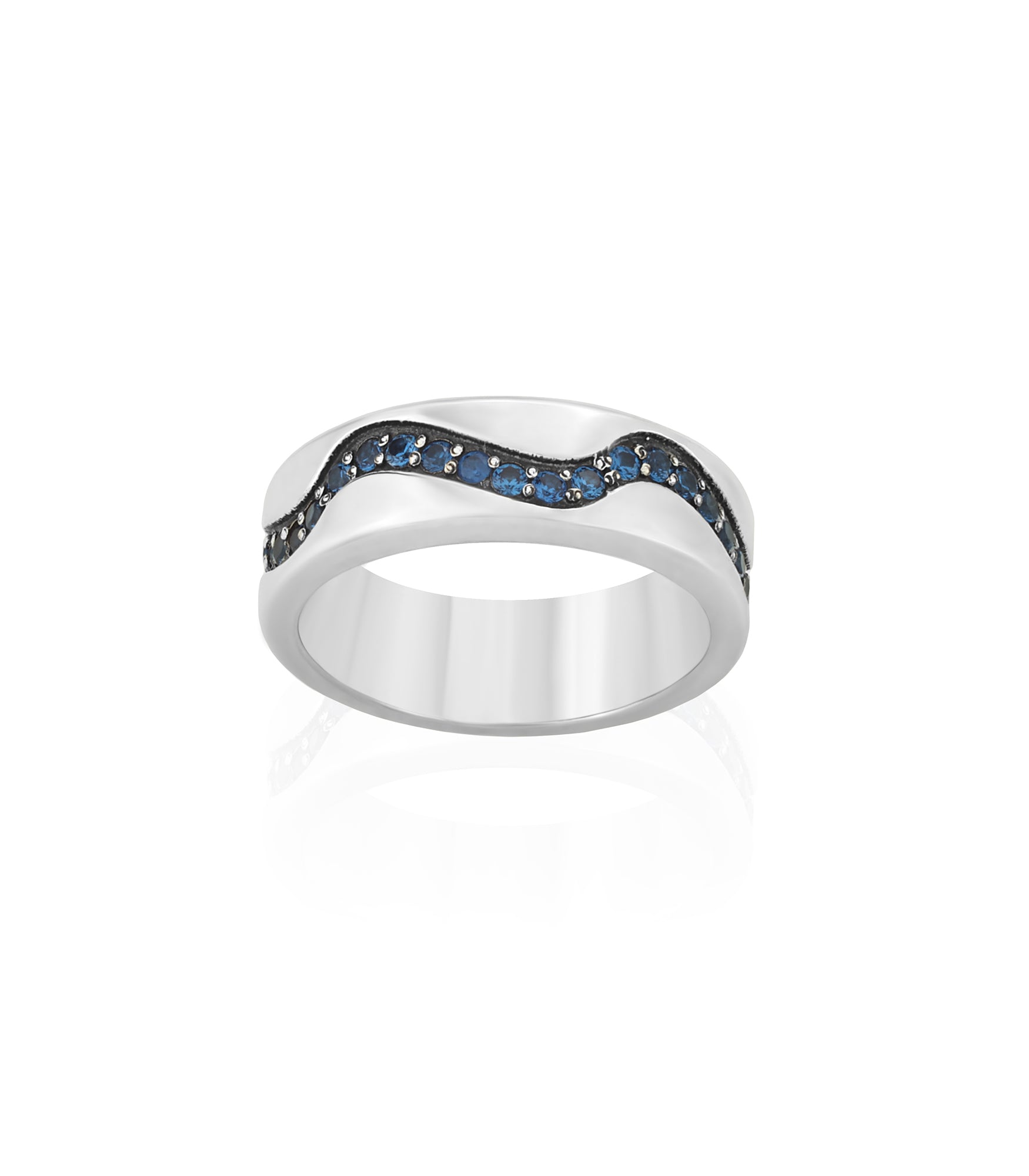 Wave Wedding Ring with Blue Stones Sterling Silver