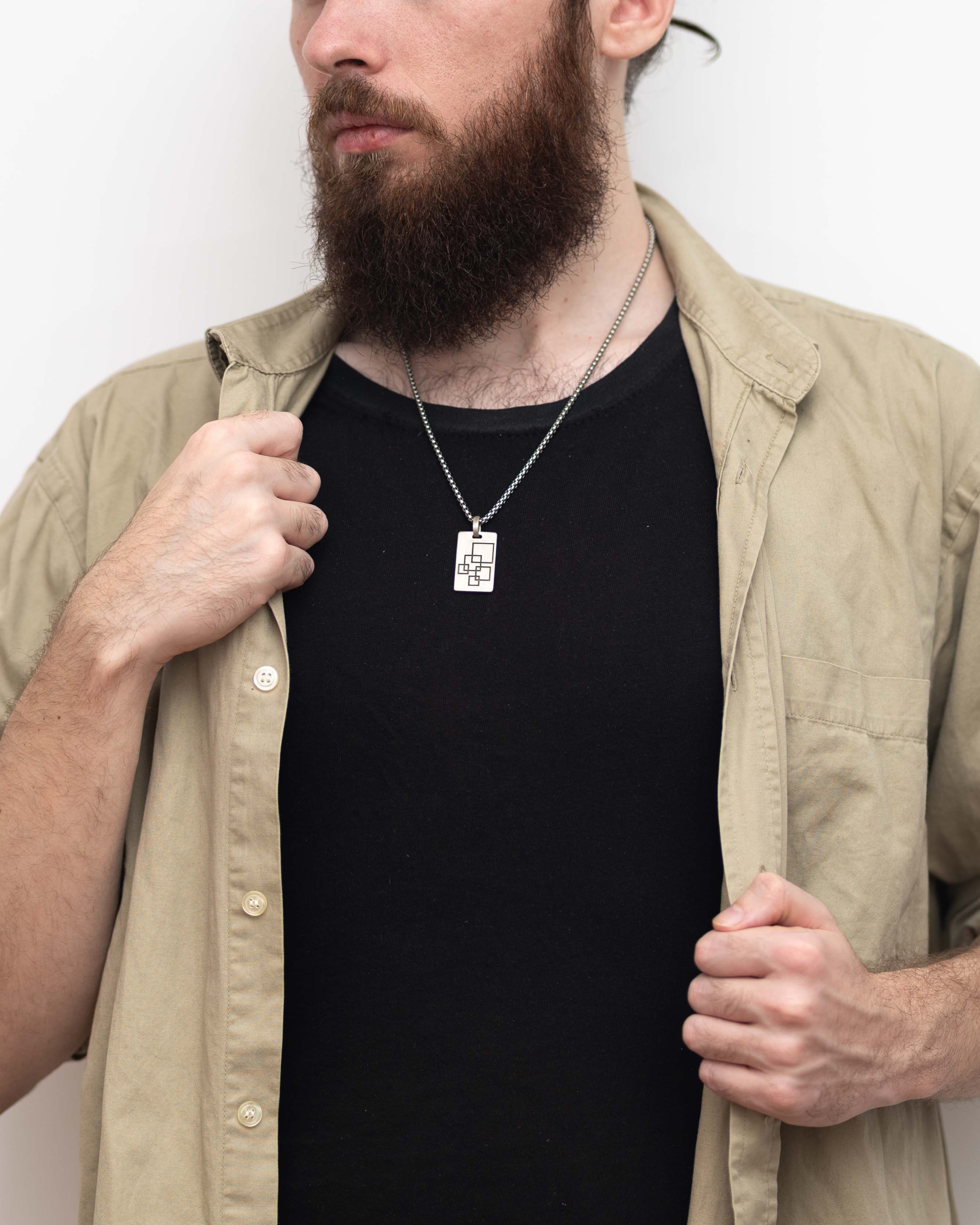 Minimalist Engraved Silver Necklace Connected Squares