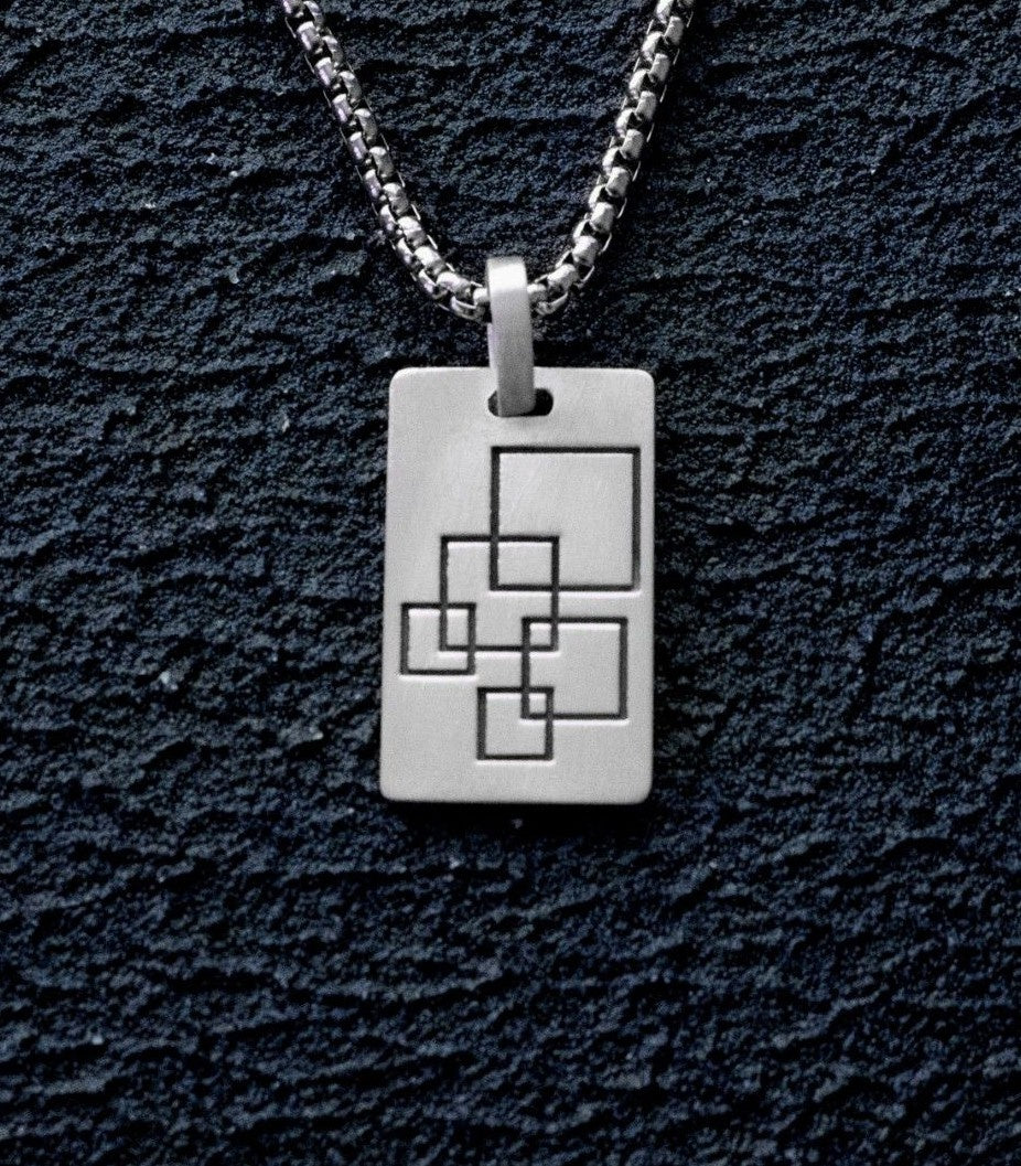 Minimalist Engraved Silver Necklace Connected Squares