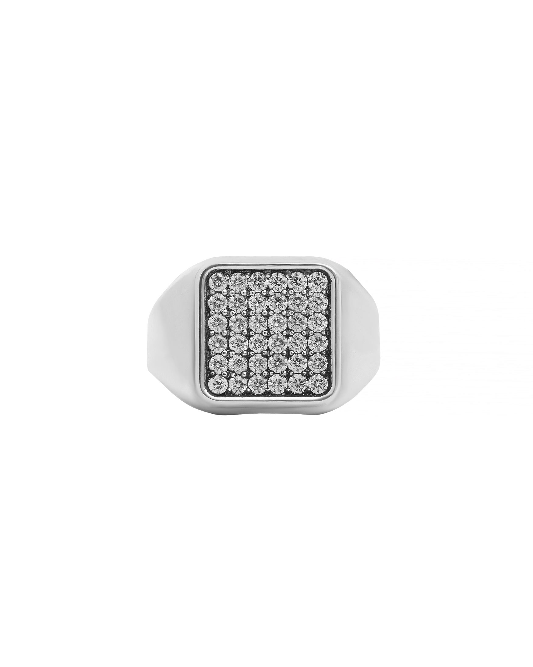 Mens Classy Silver Signet Ring with Pave Diamonds CZ