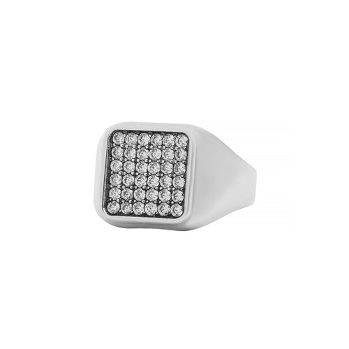 Mens Classy Silver Signet Ring with Pave Diamonds CZ