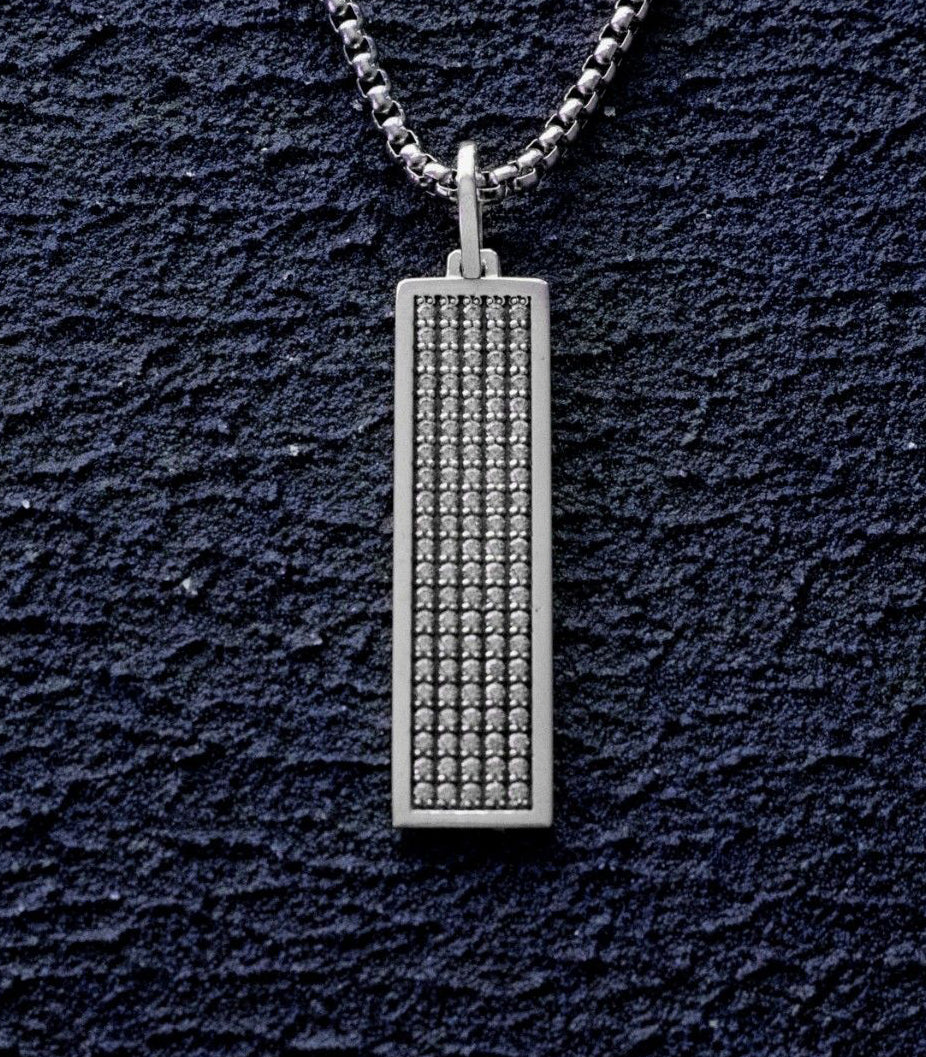 Mens Silver Bar Pendant with Stones Gift for Valentine