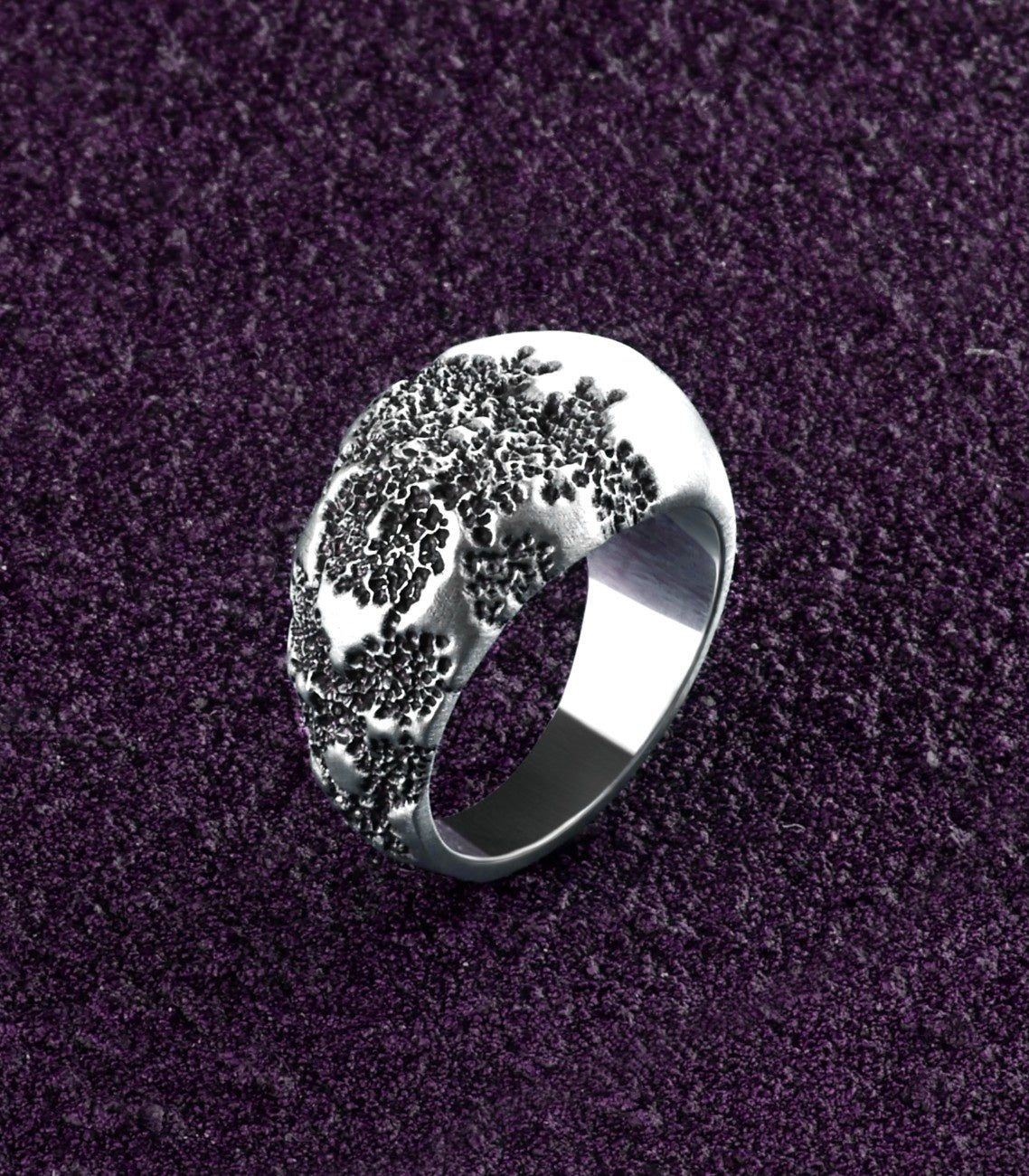 Moon Surface Signet Ring Silver Destroyed Raw Design