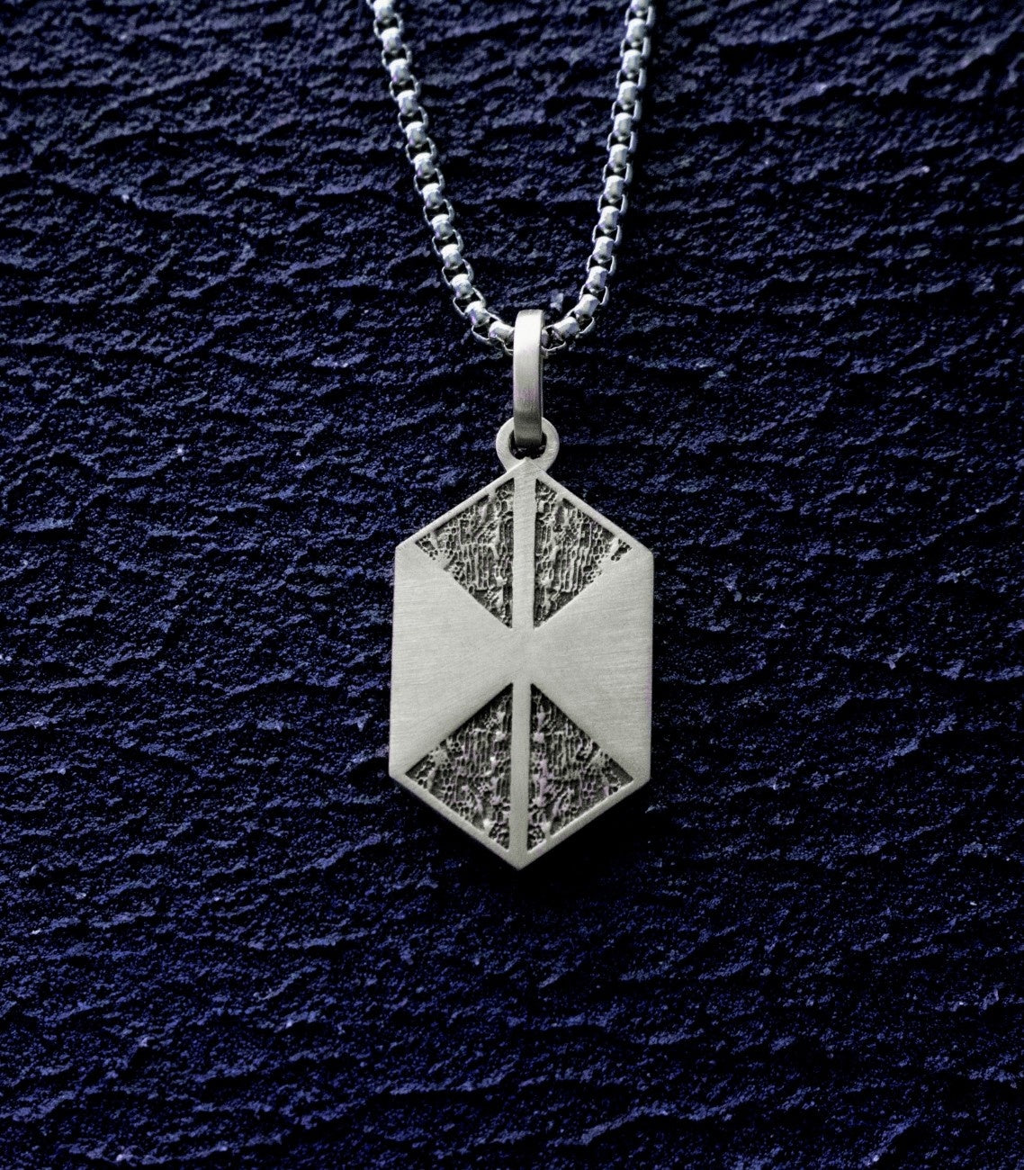 Silver Hexagon Shaped Tag Necklace Gift for Boyfriend