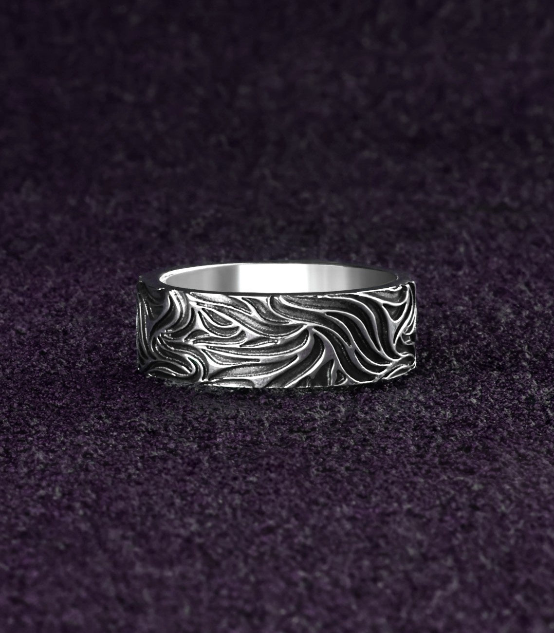 Chunky Silver Ring with Vine Mid Century Modern