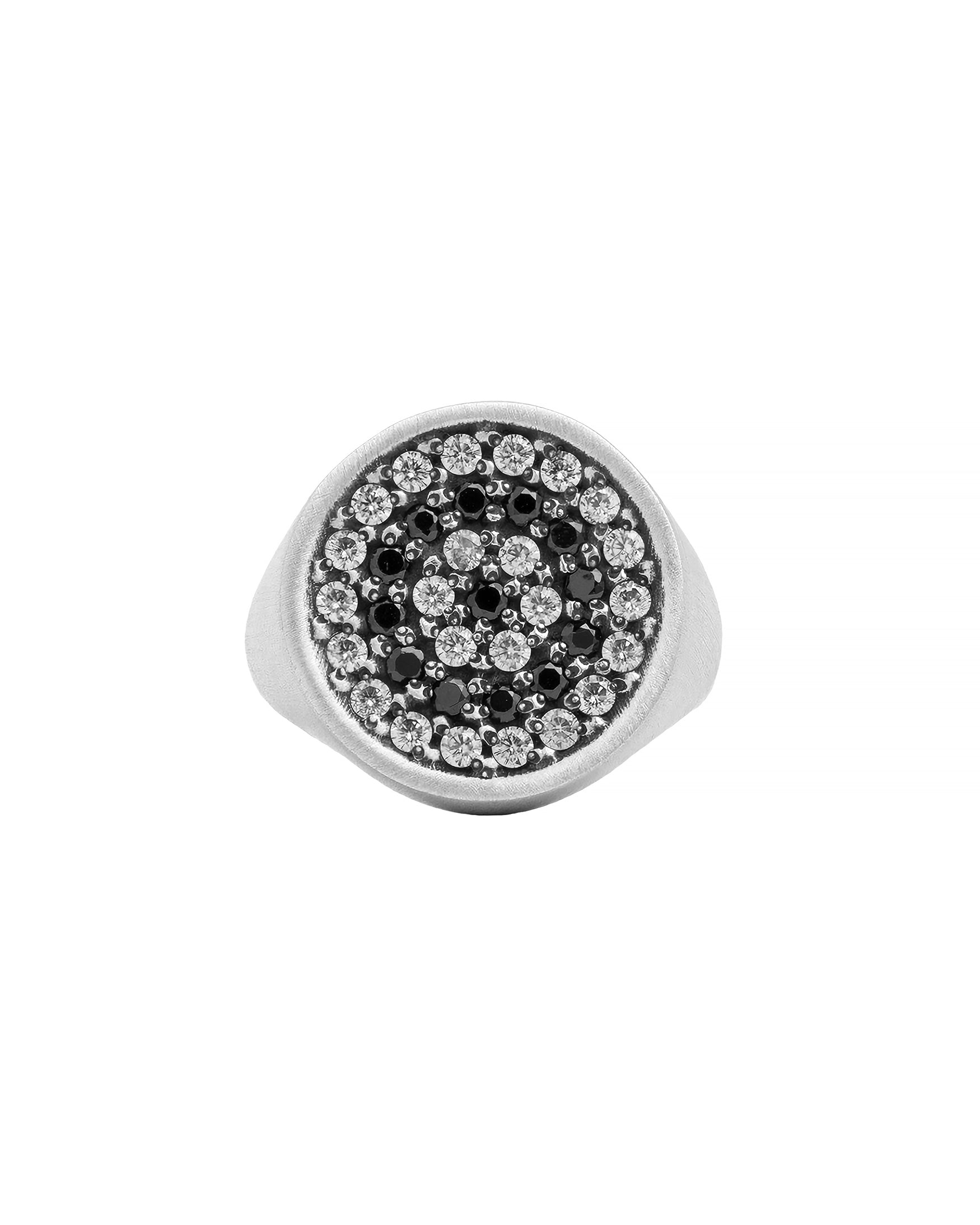 Black and White Round Signet Ring for Men Multi Stone