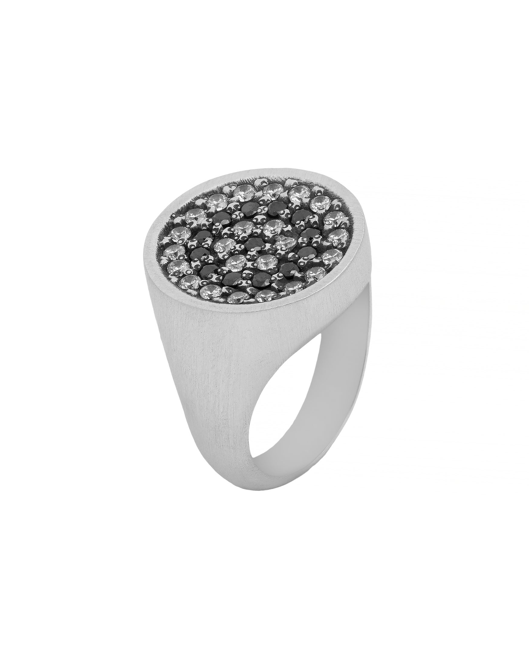 Black and White Round Signet Ring for Men Multi Stone