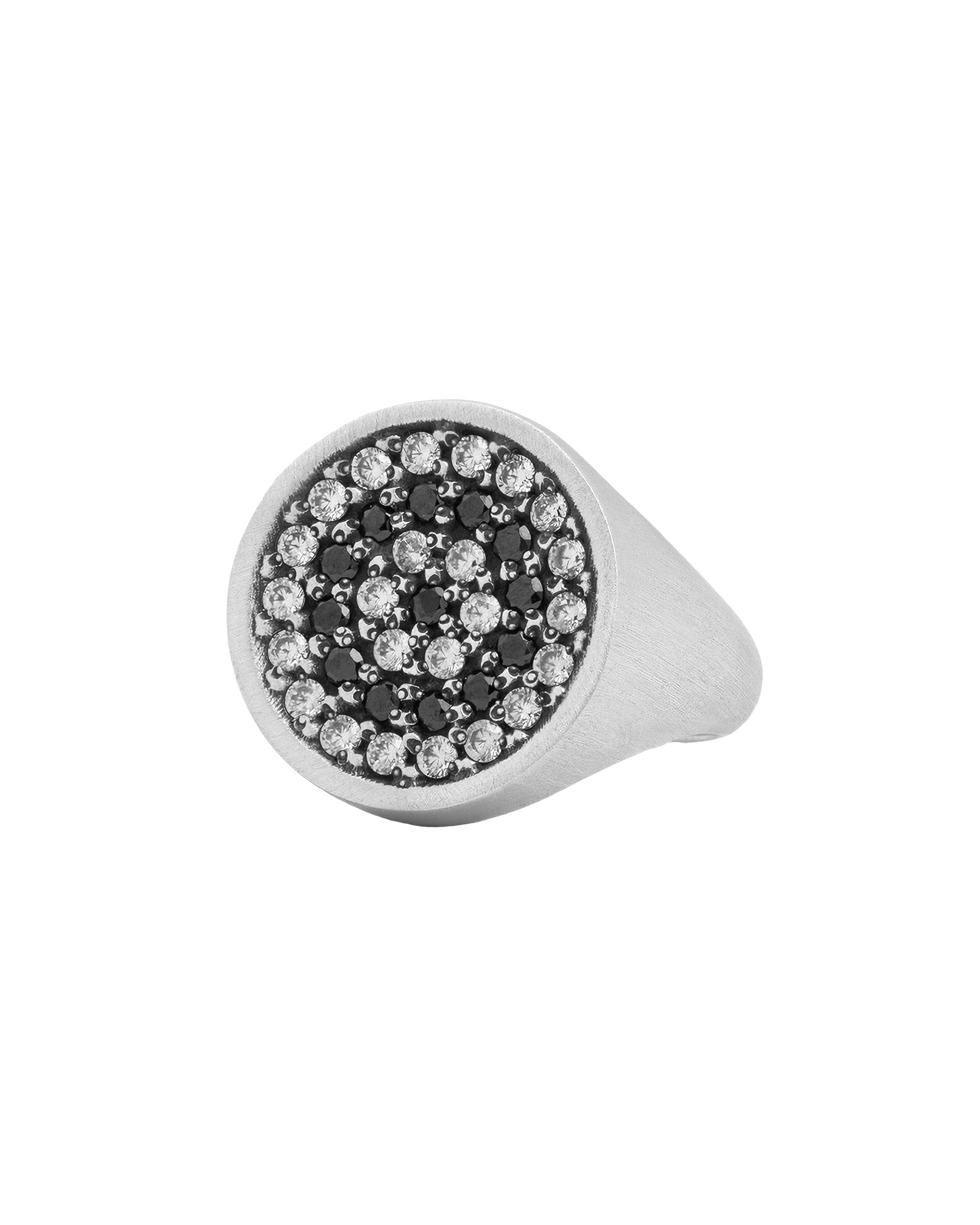 Black and White Round Signet Ring for Men Multi Stone