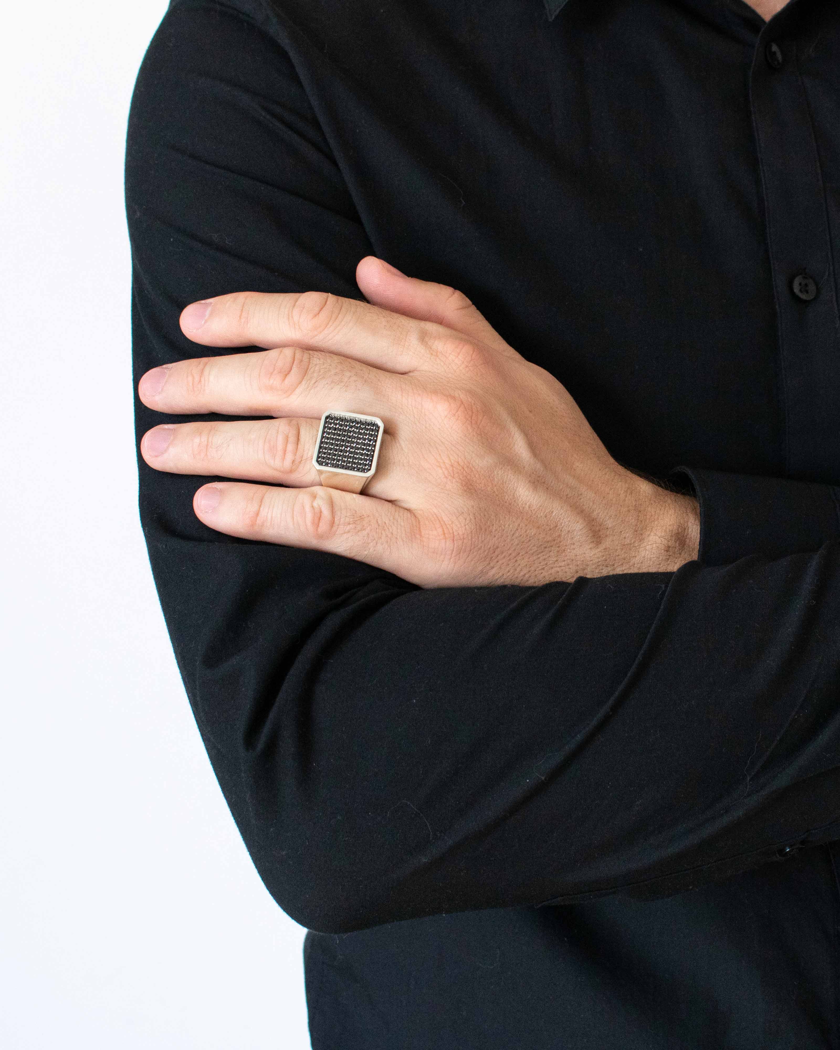 Large Square Signet Ring Black Stones for Gentleman