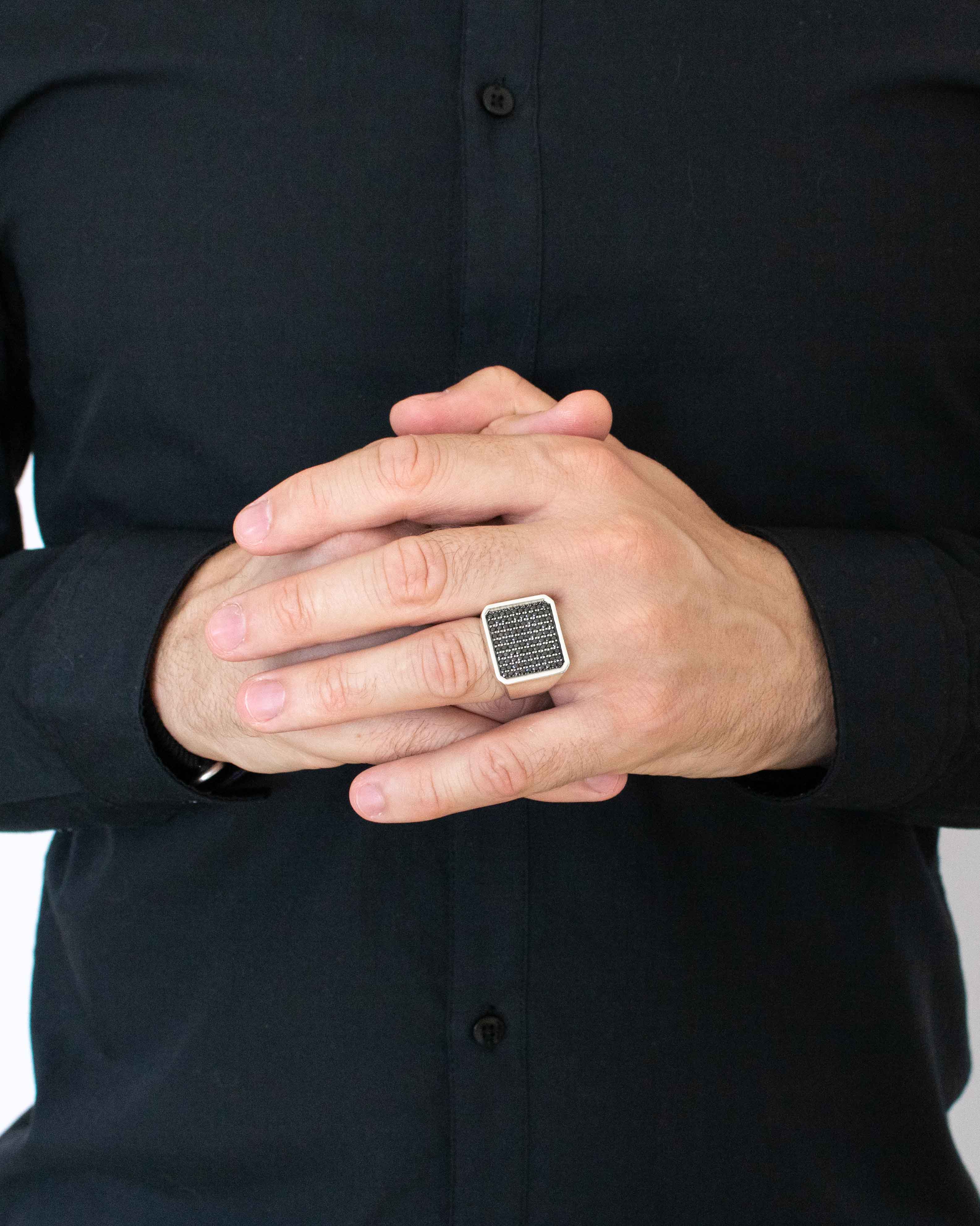 Large Square Signet Ring Black Stones for Gentleman