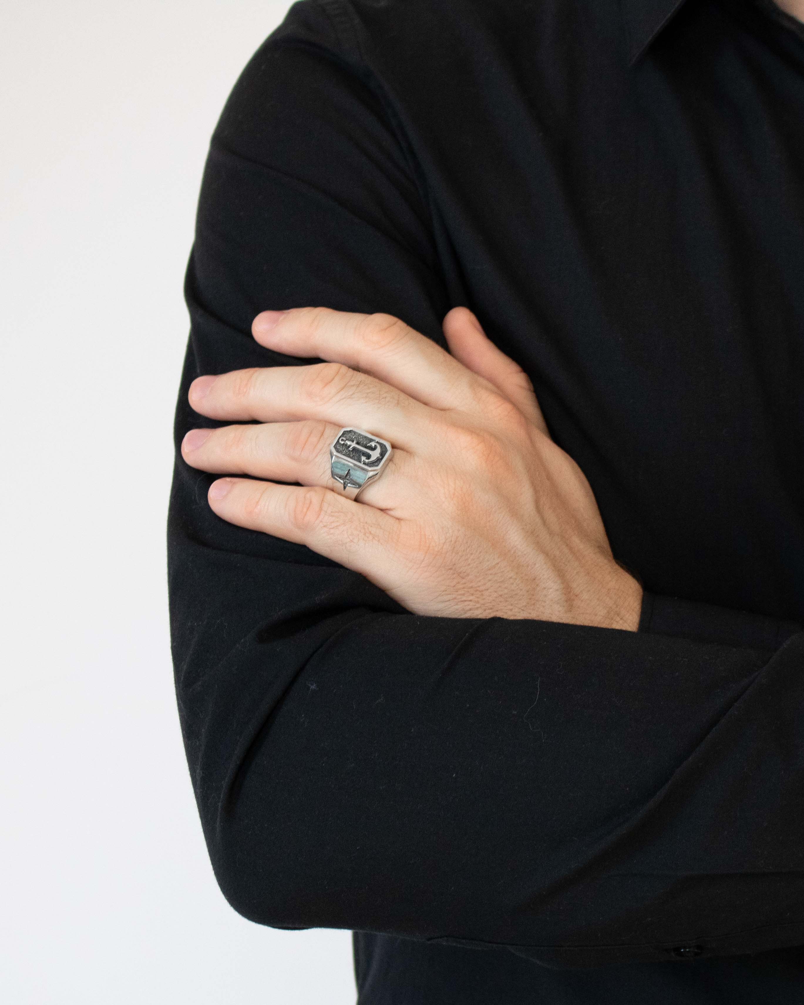 Anchor Signet Ring Silver Nautical Gift for Men