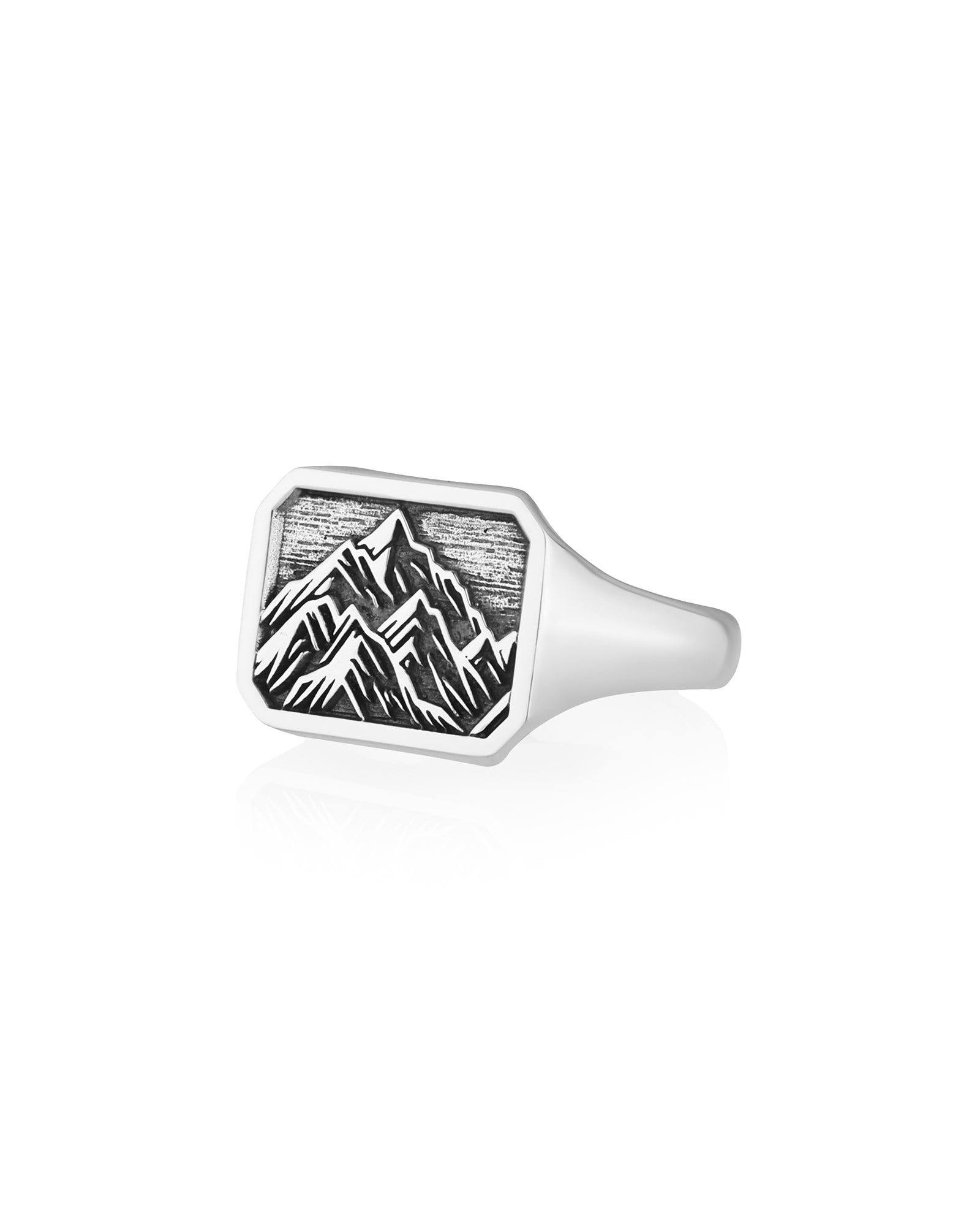 Mountain Range Signet Ring Octagon Shape Silver