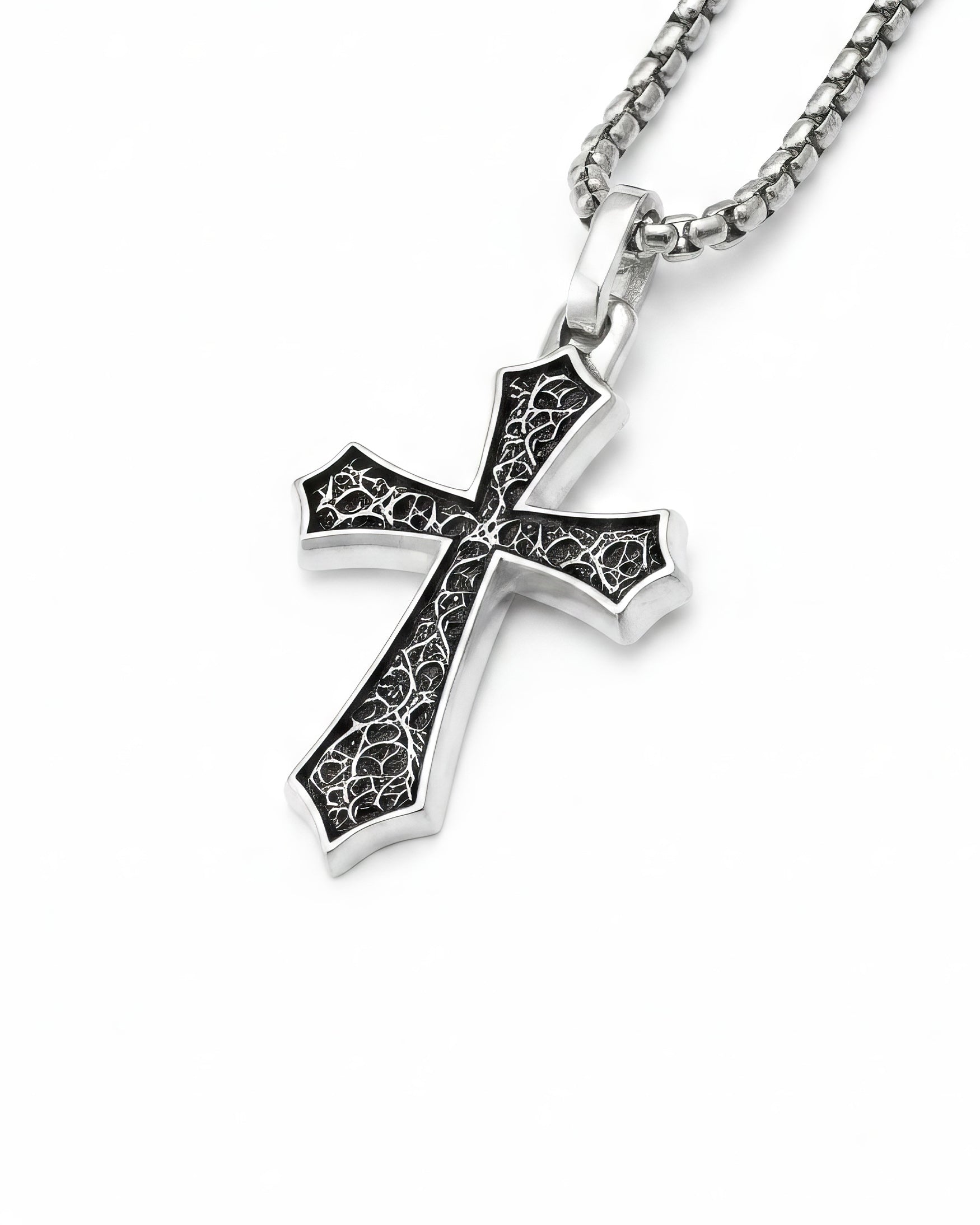 Oxidized Silver Cross Pendant Necklace Gothic Style