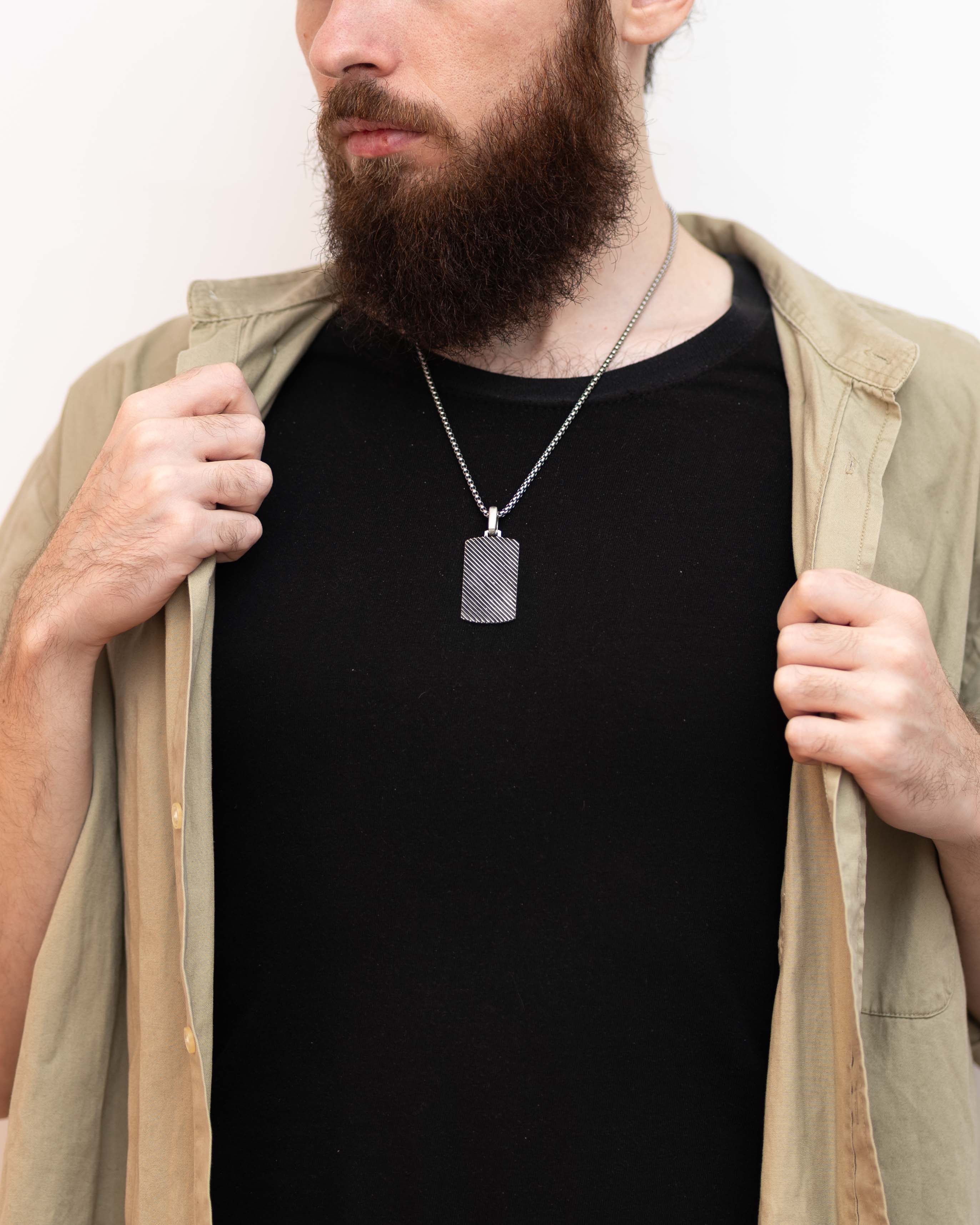 Geometric Diagonal Design Pendant Black Oxidized Silver