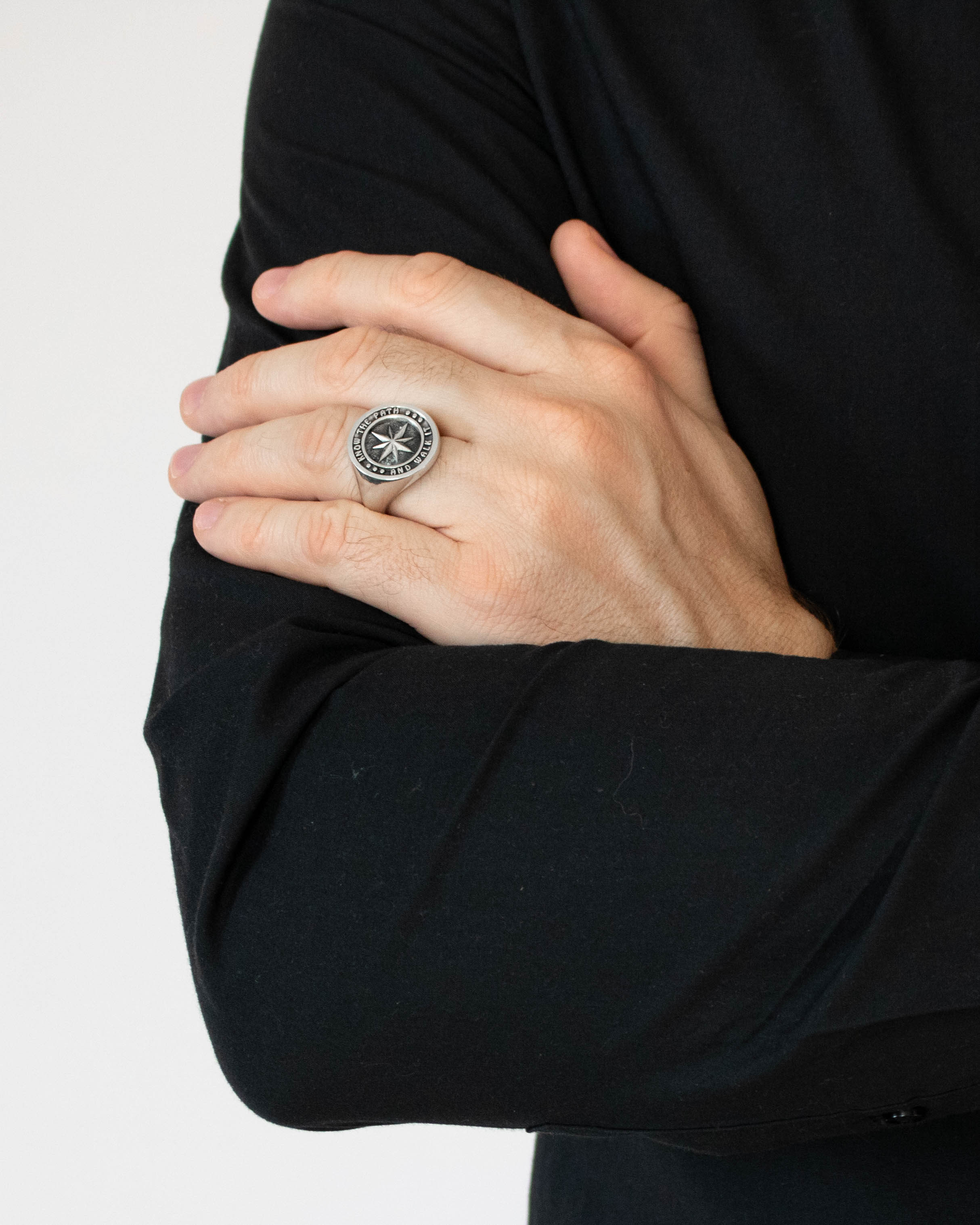 Motivational Signet Ring Star and Message Solid Silver