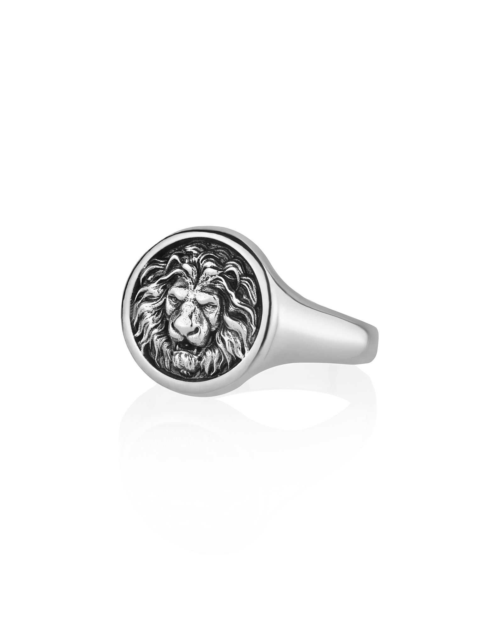 Men's Lion Ring Unique Round Signet Sterling Silver